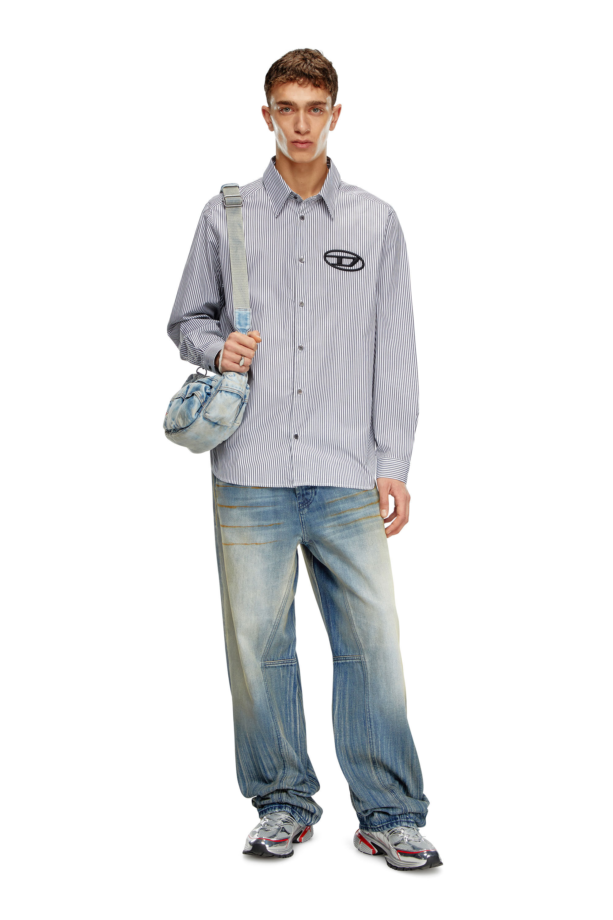 Diesel - S-SIMPLY-E, Herren Gestreiftes T-Shirt mit Oval D-Stickerei in Schwarz - 1