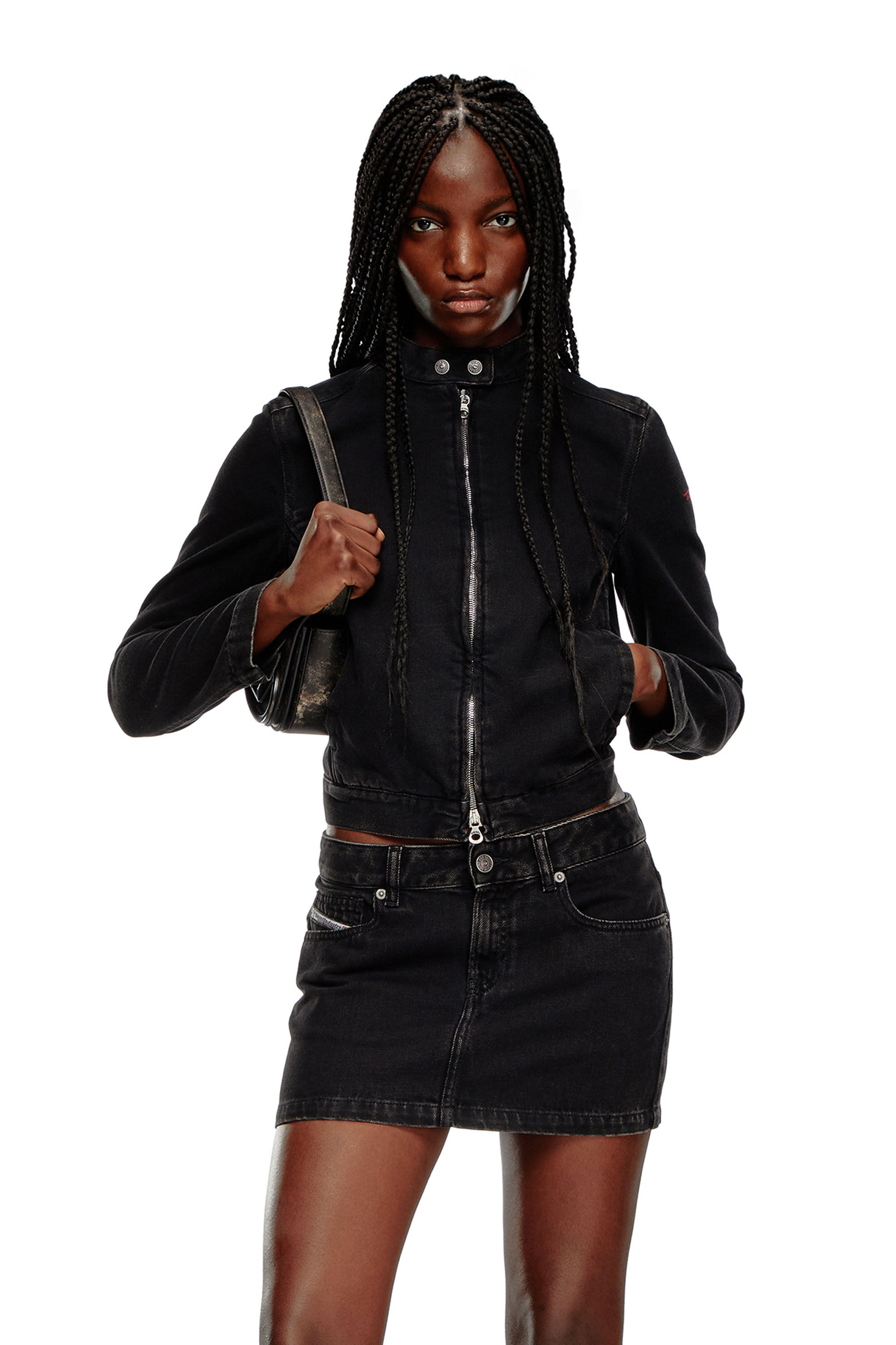 Diesel - DE-MORNIN, Woman's Moto jacket in denim in Black - 3