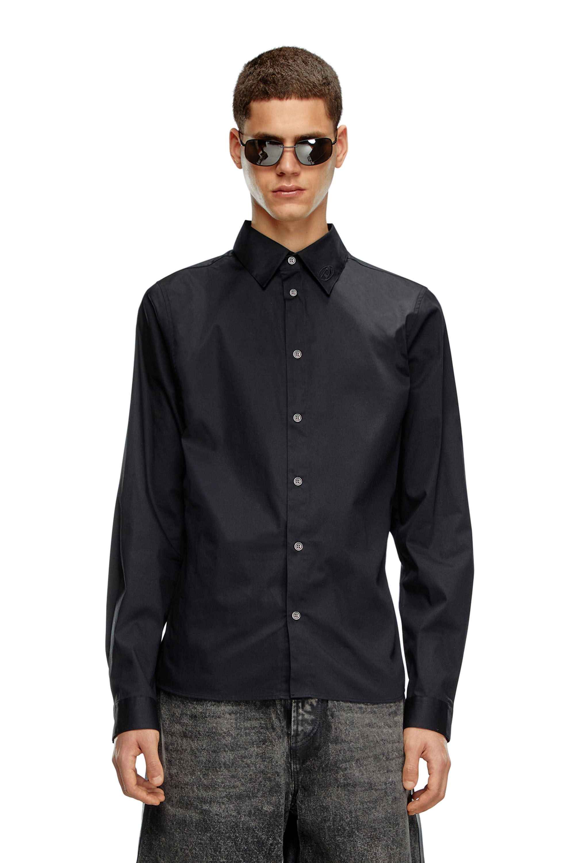 Diesel - S-FITTY-A, Herren Formelles Hemd mit Logo-Stickerei am Kragen in Schwarz - 3