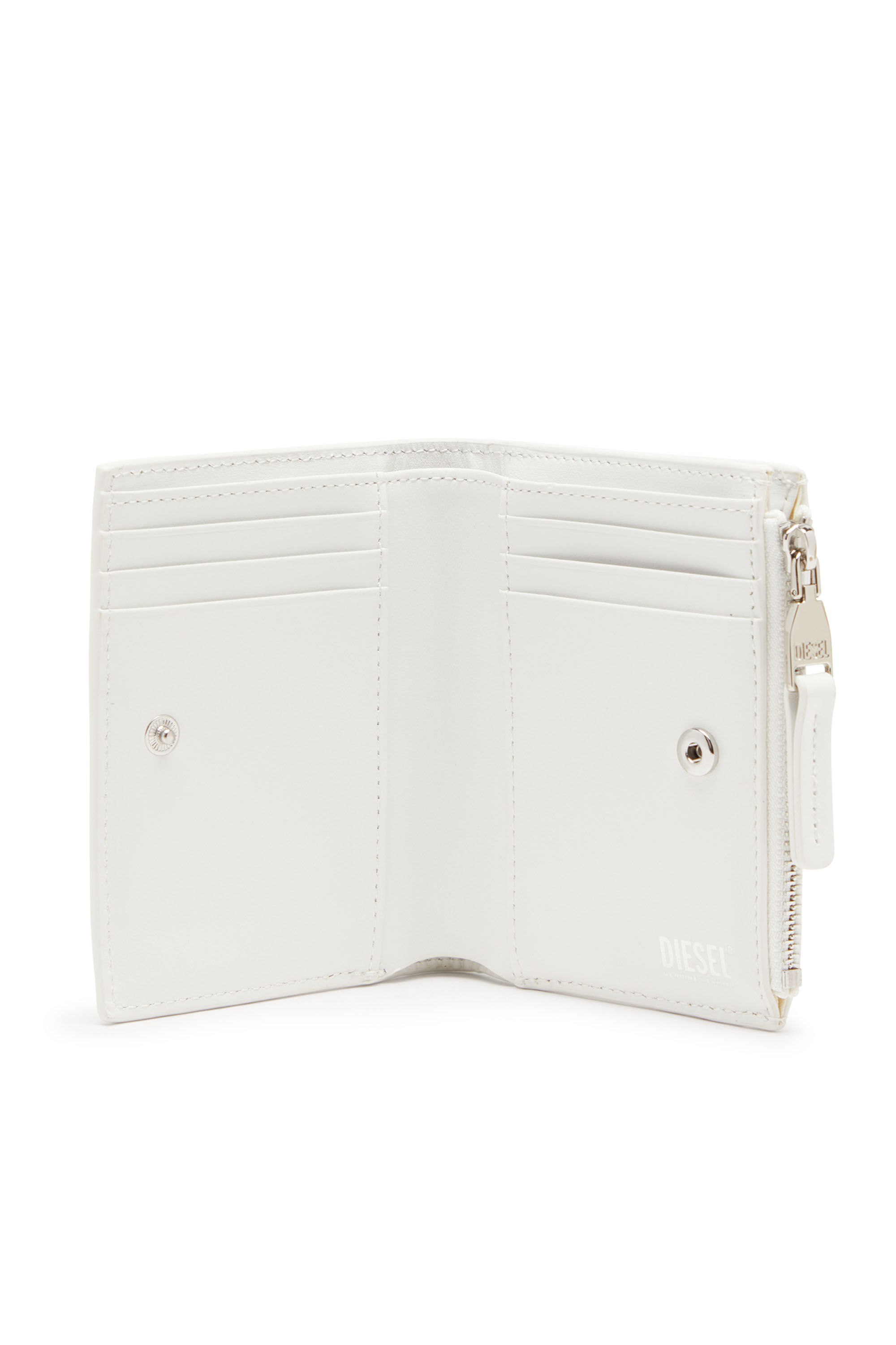 Diesel - 1DR BI-FOLD ZIP II, Damen Kleines Portemonnaie aus Leder mit Logo-Plakette in Weiß - 3