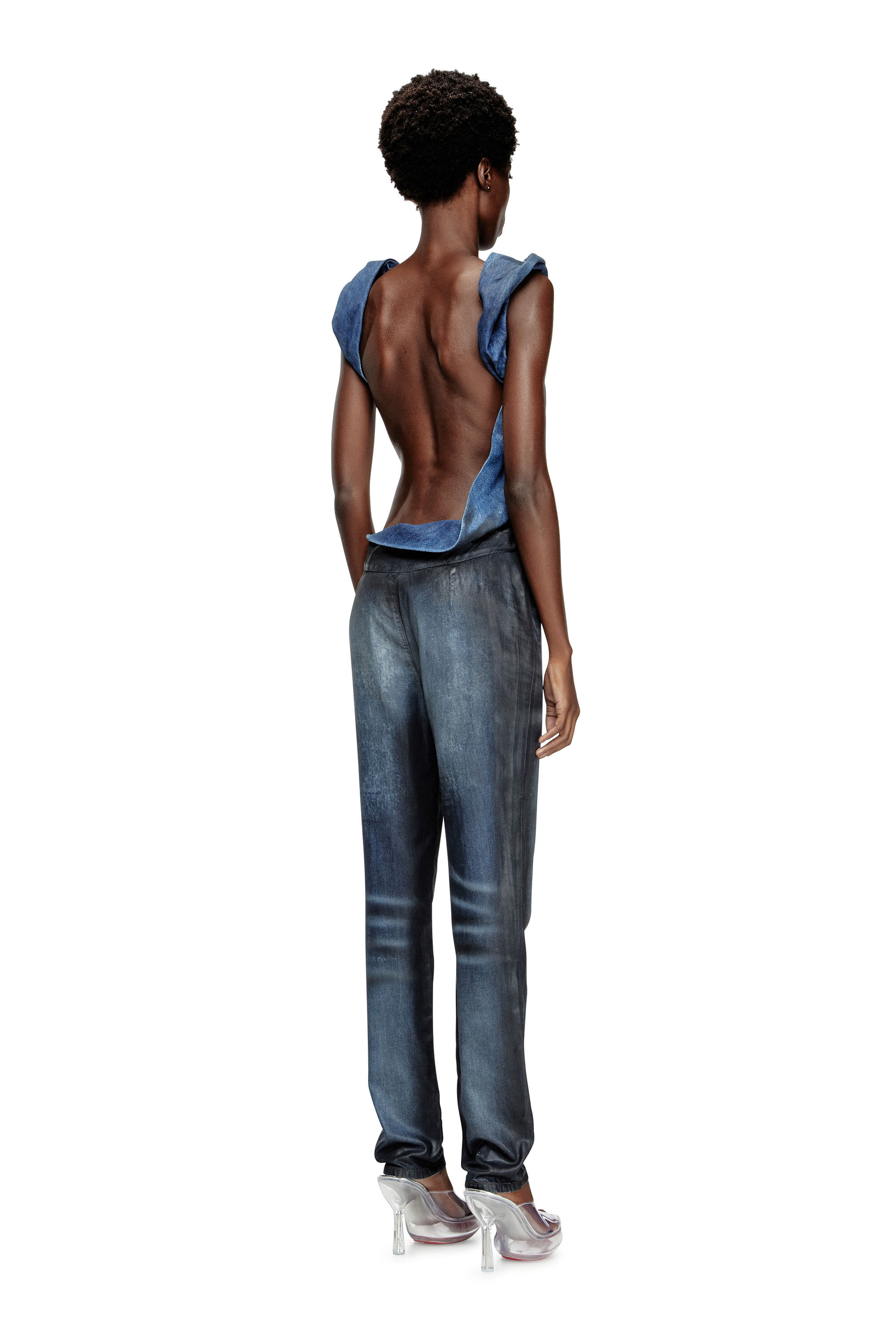Diesel - DE-CLODIA-FSG, Damen Jumpsuit aus glänzend beschichtetem Tencel-Denim in Dunkelblau - 1