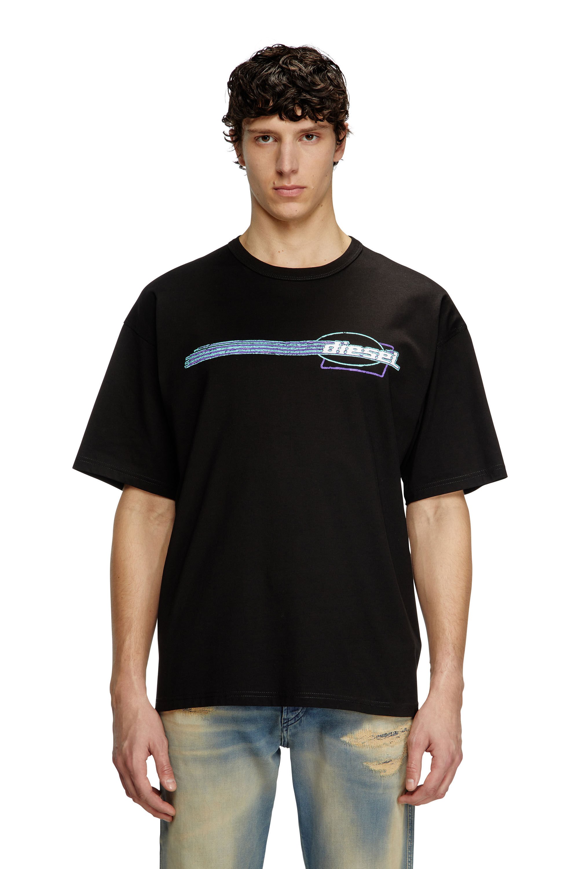 Diesel - T-BOXT-R16, Man's T-shirt with flocked logo graphics in Black - 3