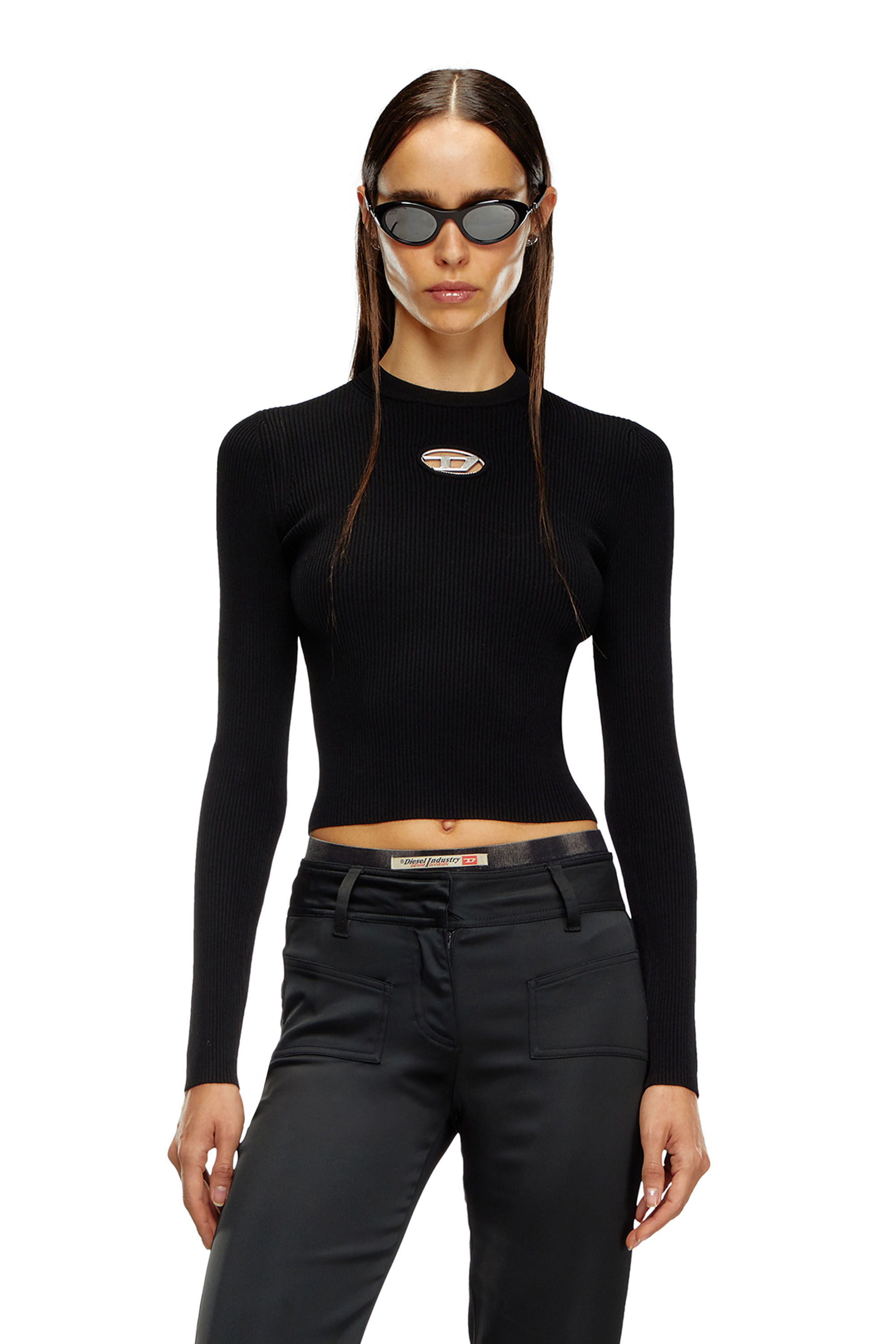 Diesel - M-VALARI, Damen Rippstrick-Top aus einer Viskosemischung mit Oval D in Schwarz - 3