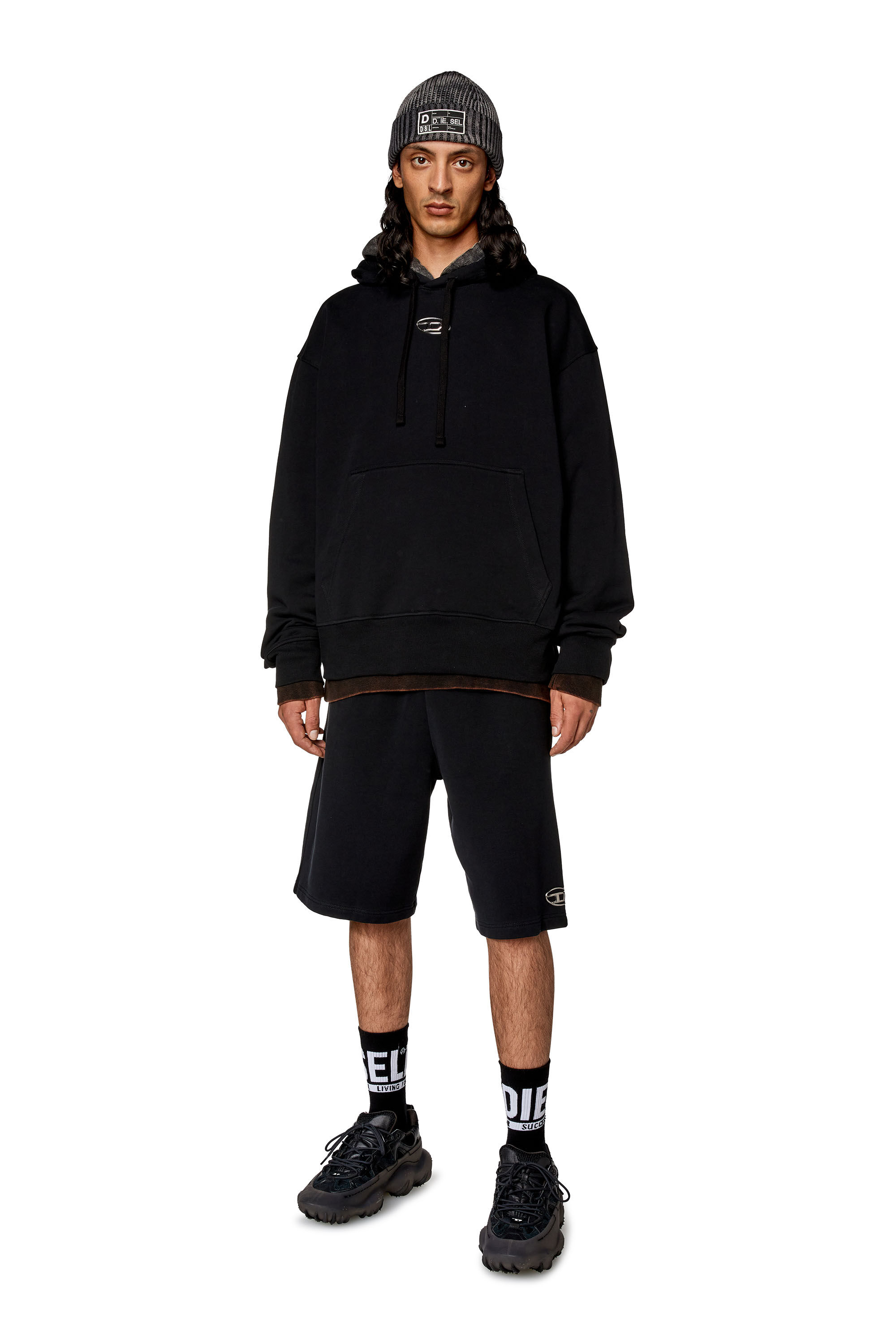 Diesel - S-MACS-HOOD-OD, Herren Hoodie in Übergröße mit Metallic-Logo in Schwarz - 1