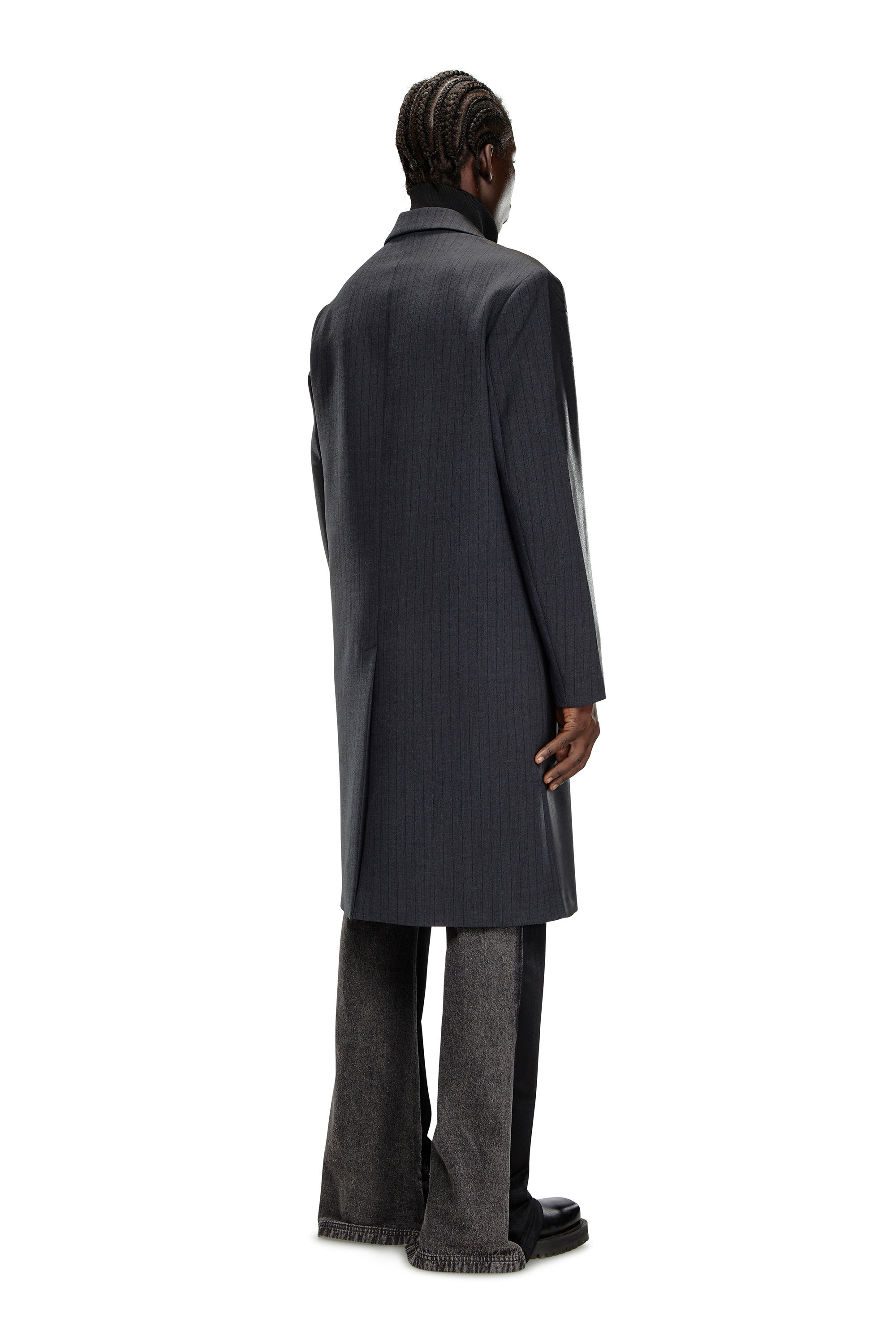 Diesel - J-DENNER, Herren Nadelstreifen-Mantel aus Cool Wool in Schwarz - 4