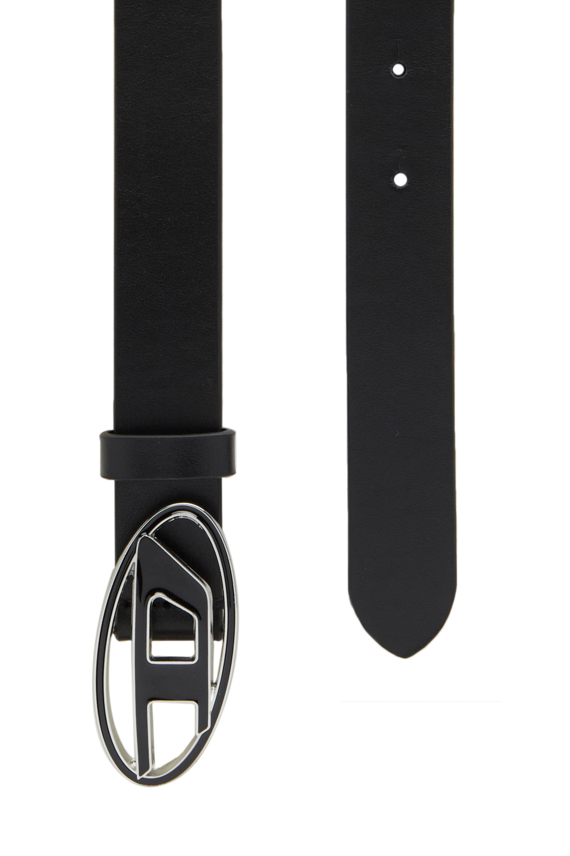 Diesel - B-1DR 25, Damen 2.4cm Gürtel aus Leder mit emaillierter Schließe in Schwarz - 2