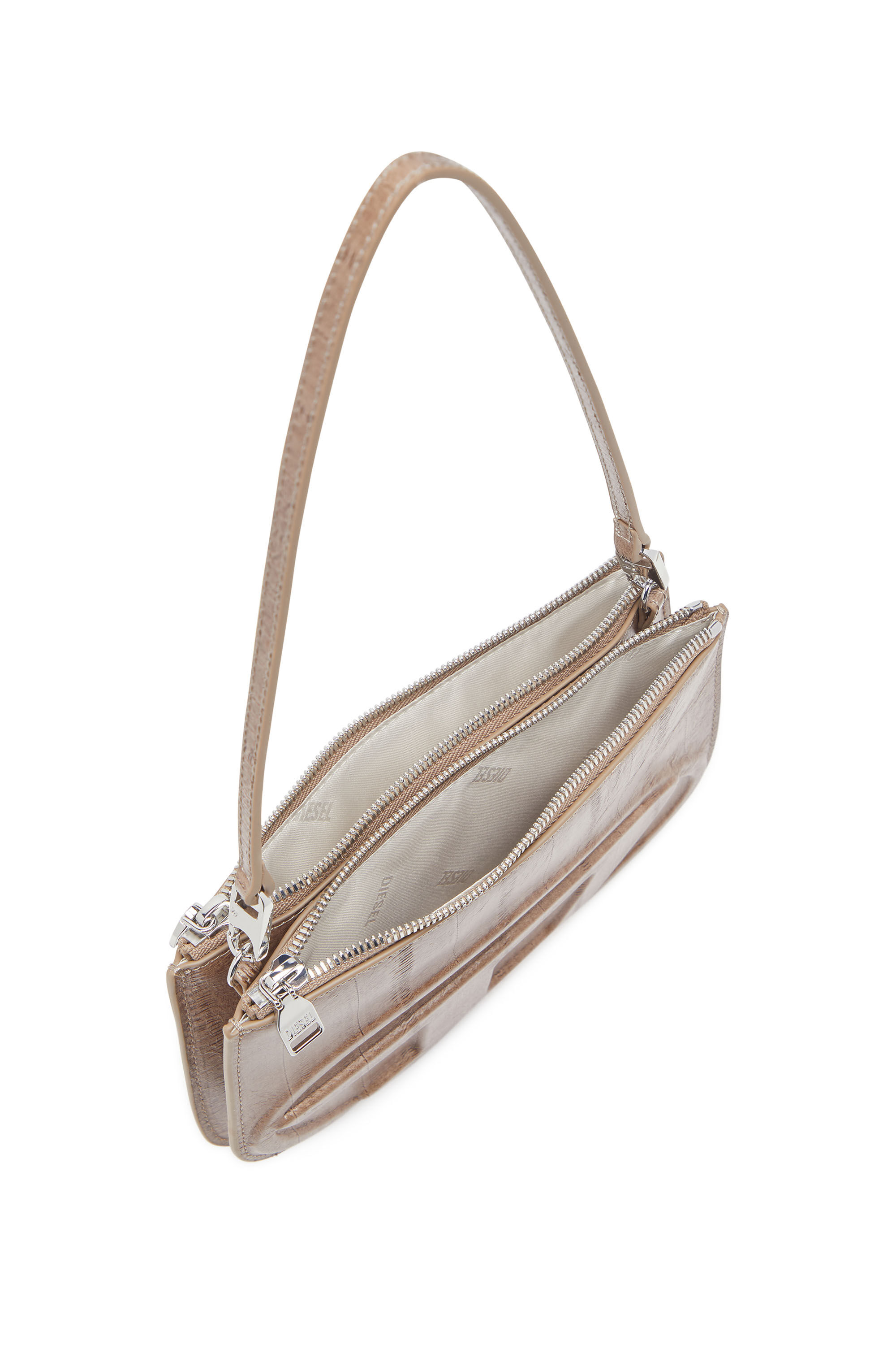 Diesel - 1DR TWIN, Damen 1DR Twin-Schultertasche mit Doppelbeutel aus bedrucktem Leder in Hellbraun - 5