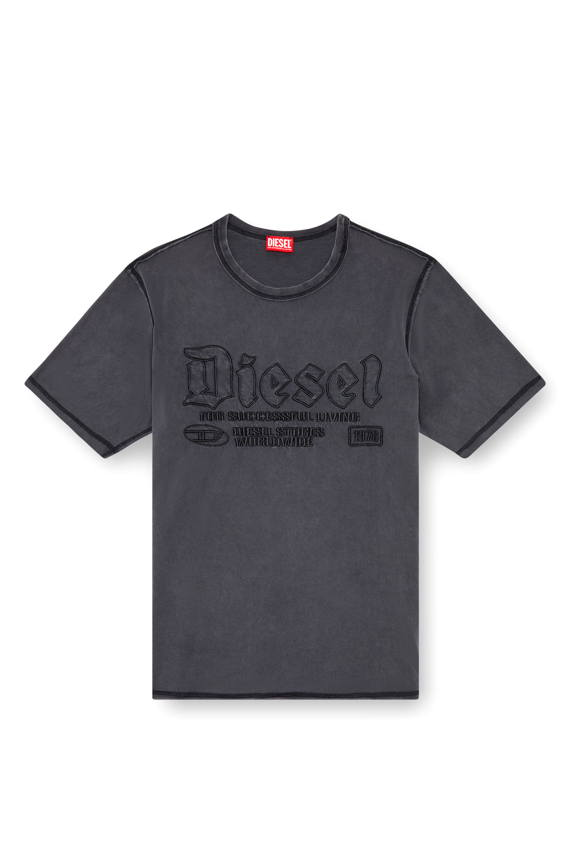 Diesel - T-RAWJUST, Herren Verblasstes T-Shirt mit farblich abgestimmter Stickerei in Schwarz - 2