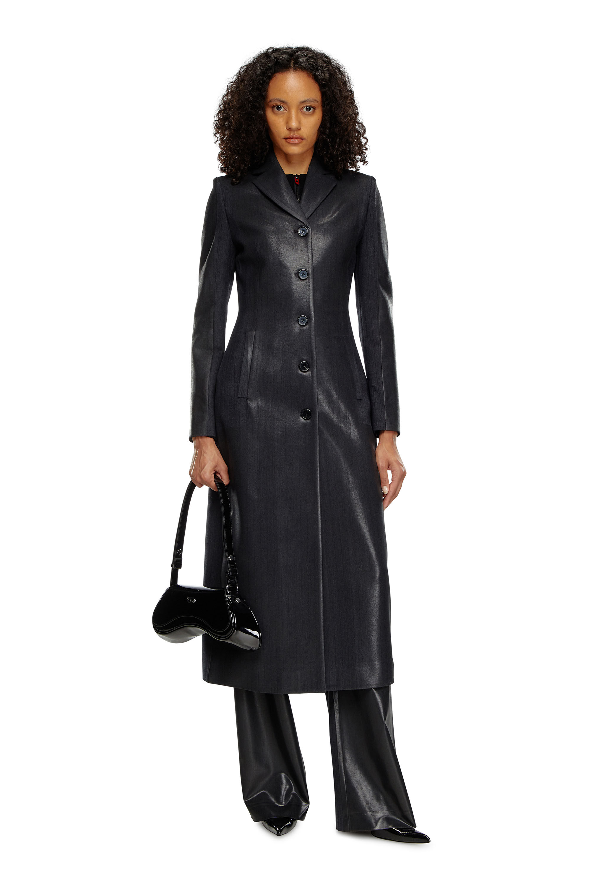 Diesel - G-LAMOUR, Woman's Pinstripe jacket with coated front in Black - 1