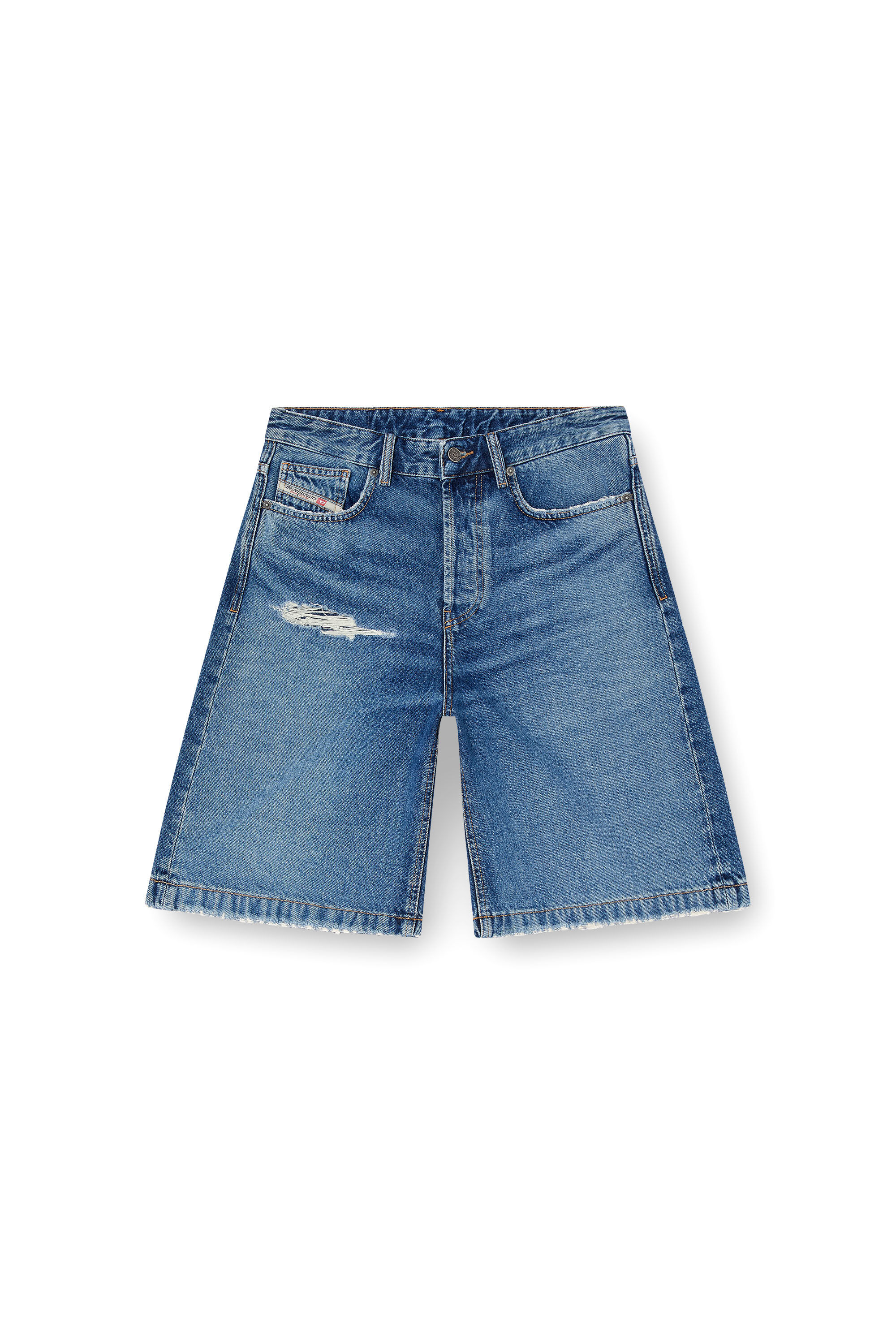 Diesel - DE-SIRE-SHORT, Damen Shorts aus Denim mit gerissenen Details in Mittelblau - 2