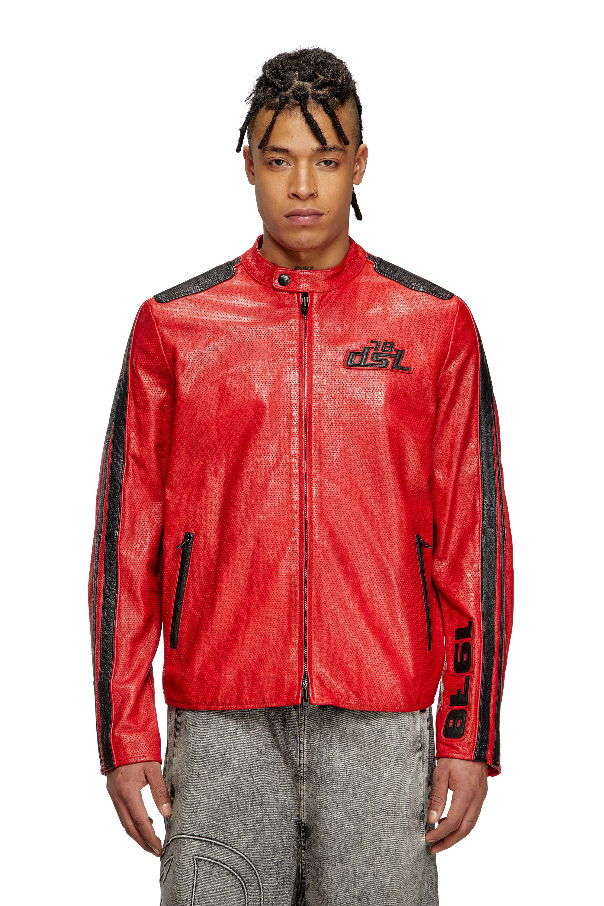 Diesel - L-POP, Unisex Bikerjacke aus perforiertem Leder in Rot - 3