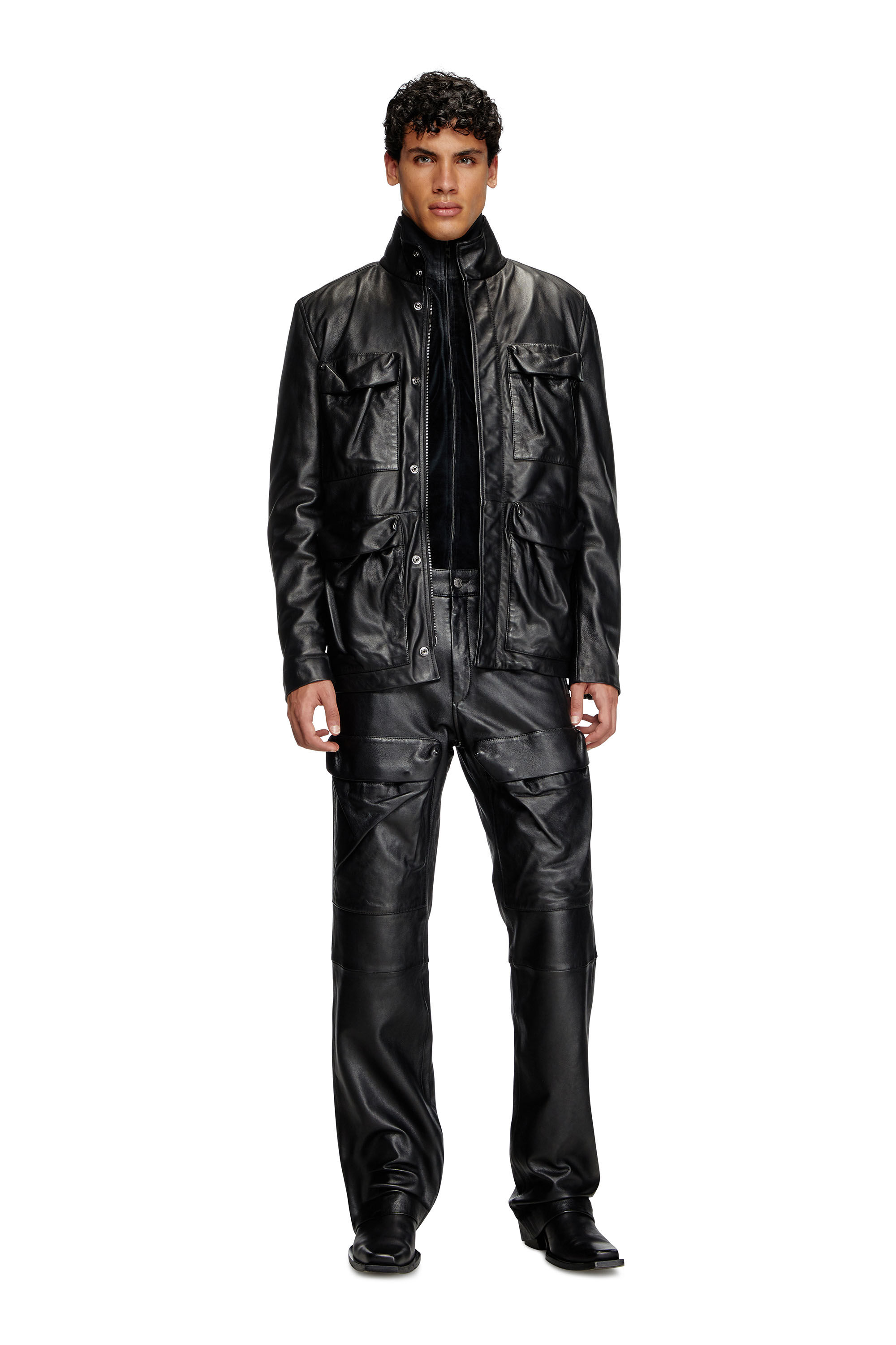 Diesel - P-GAST, Herren Hose aus Leder mit-Utility-Taschen in Schwarz - 1