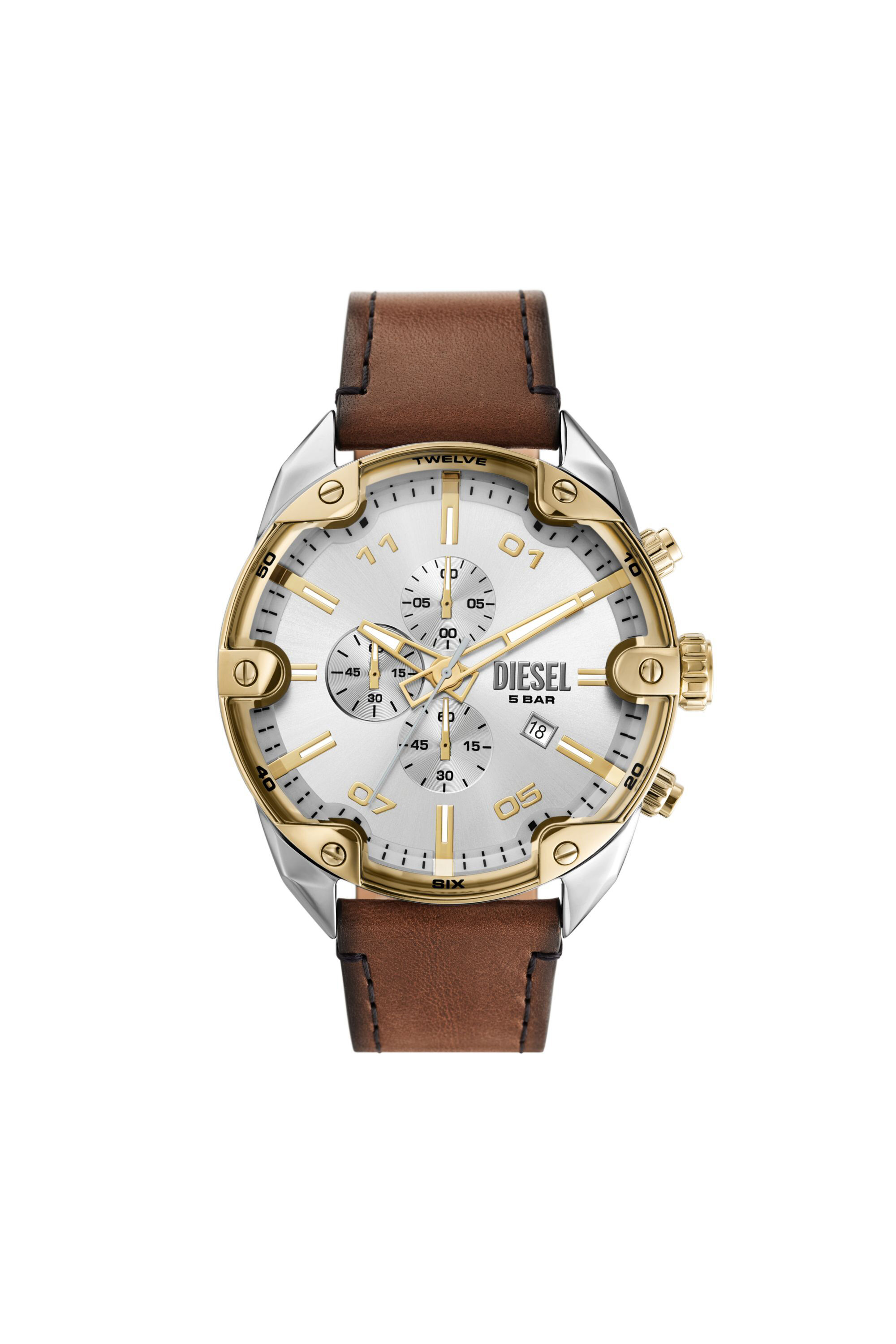 Diesel - DZ4665, Herren Spiked Chronograph mit braunem Lederarmband in Braun - 1