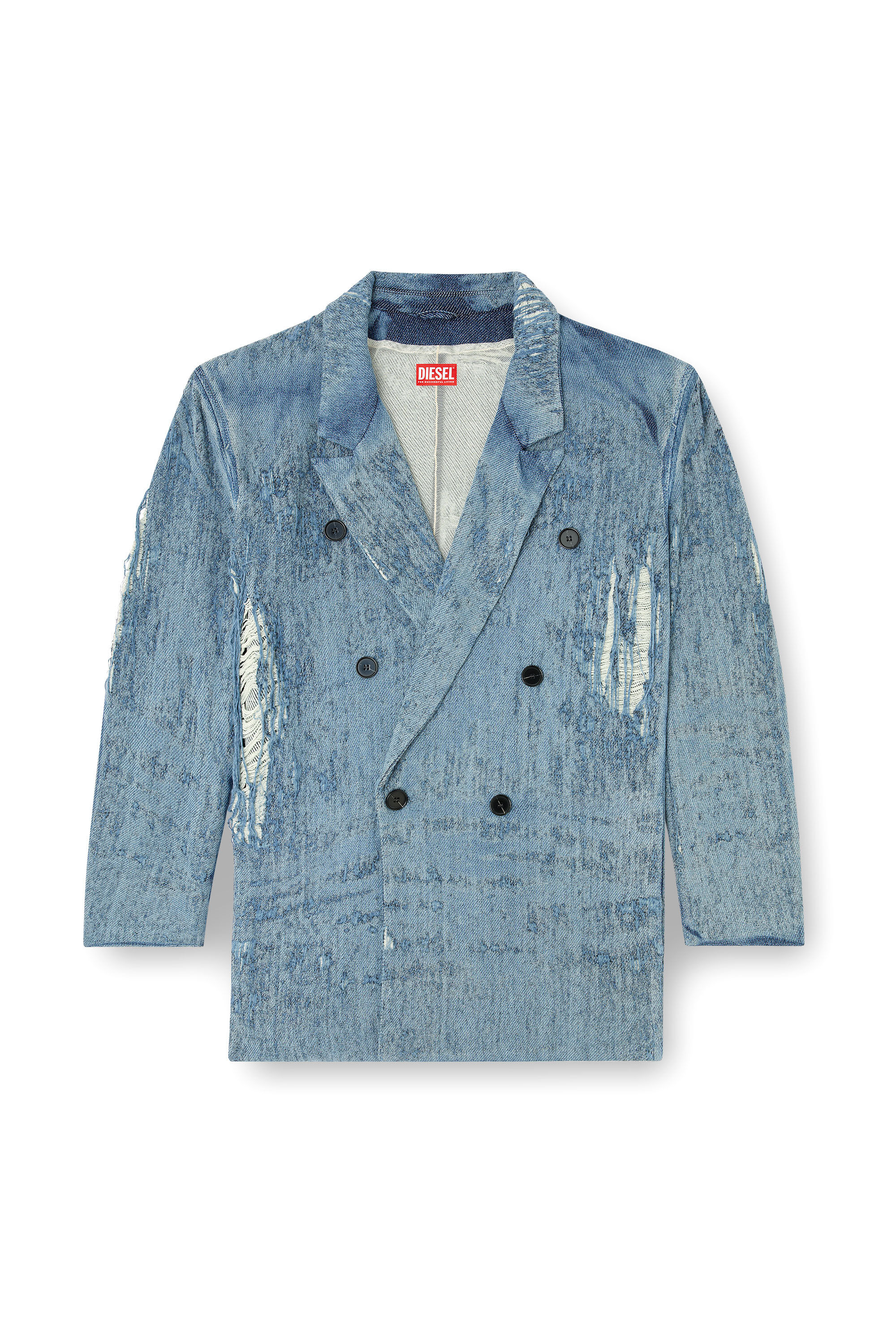 Diesel - D-PEKKA-FSG2, Unisex Blazer aus ultra-zerstörtem Jacquard-Denim in Hellblau - 2