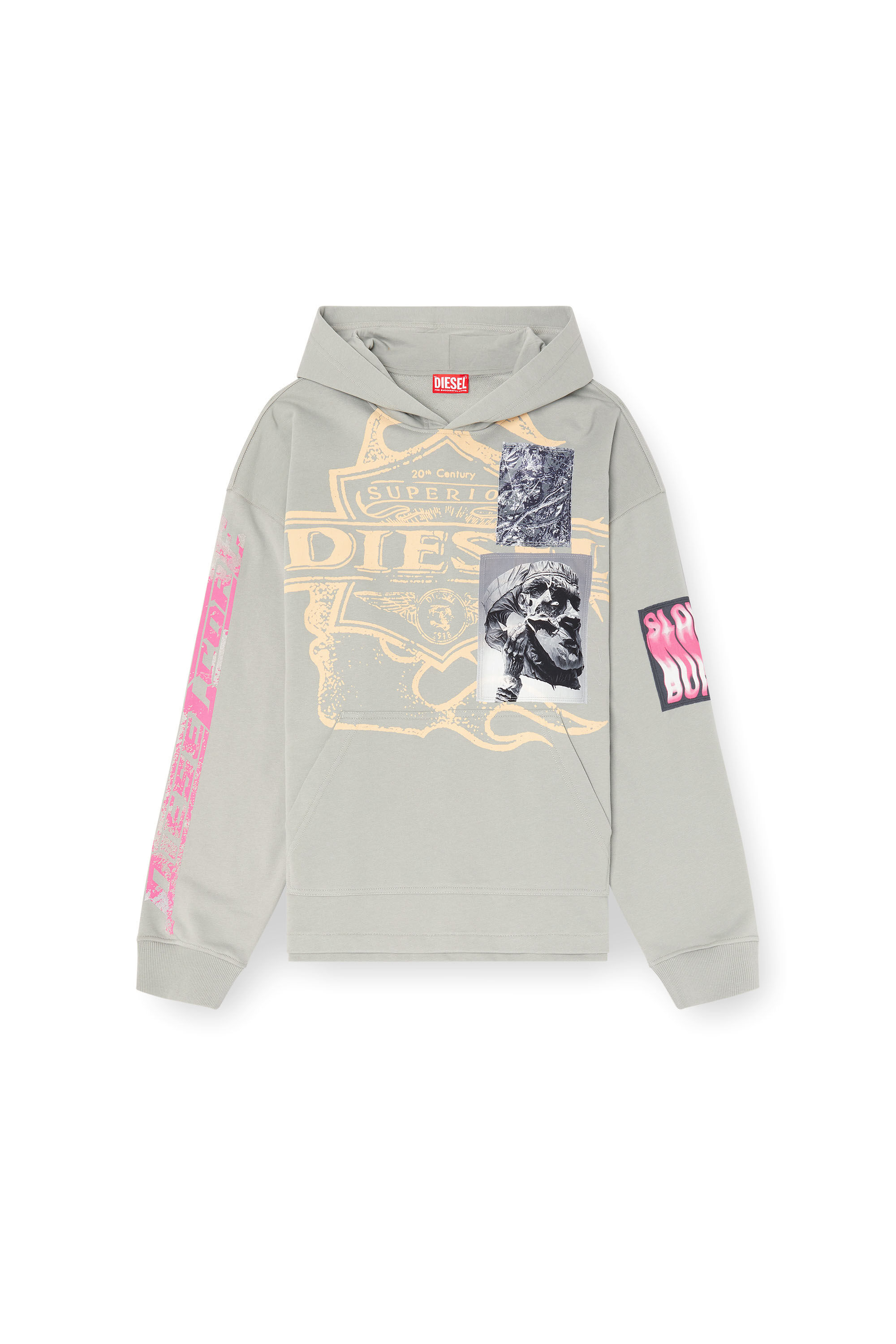 Diesel - S-BAXT-HOOD-R1, Herren Hoodie mit Prints und Logo-Patches in Grau - 2