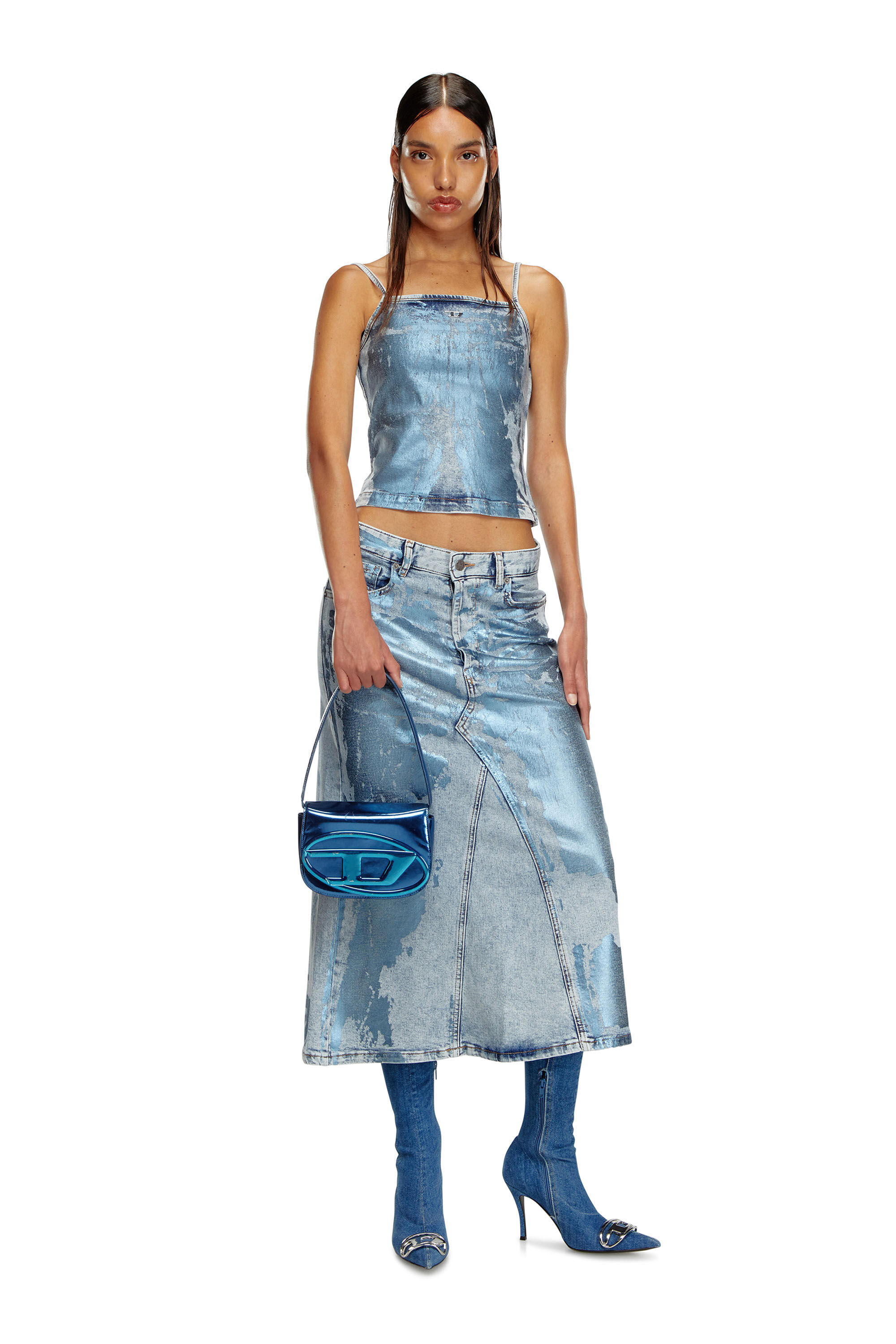 Diesel - 1DR, Damen 1DR-Ikonische Schultertasche aus Spiegel-Leder in Blau - 6