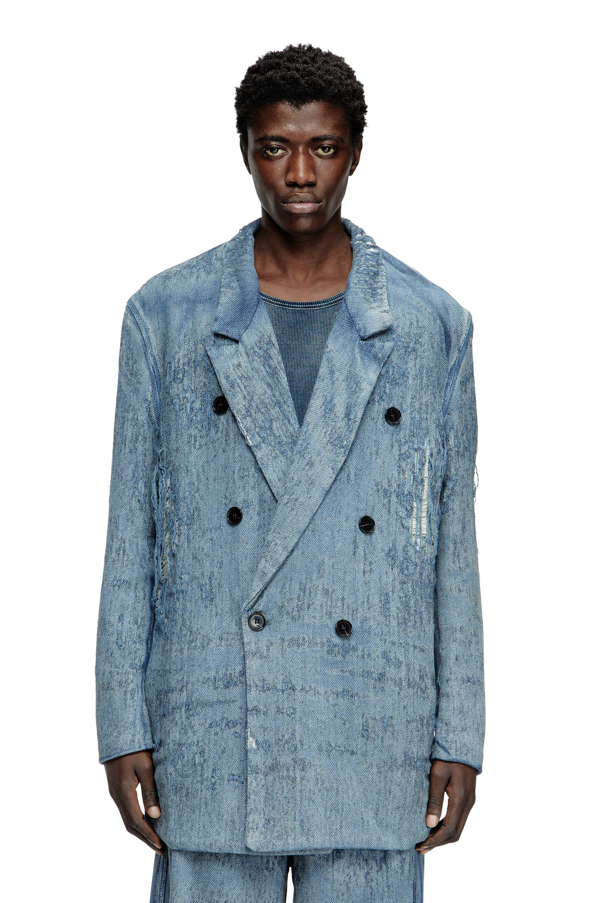 Diesel - D-PEKKA-FSG2, Unisex Blazer aus ultra-zerstörtem Jacquard-Denim in Hellblau - 3