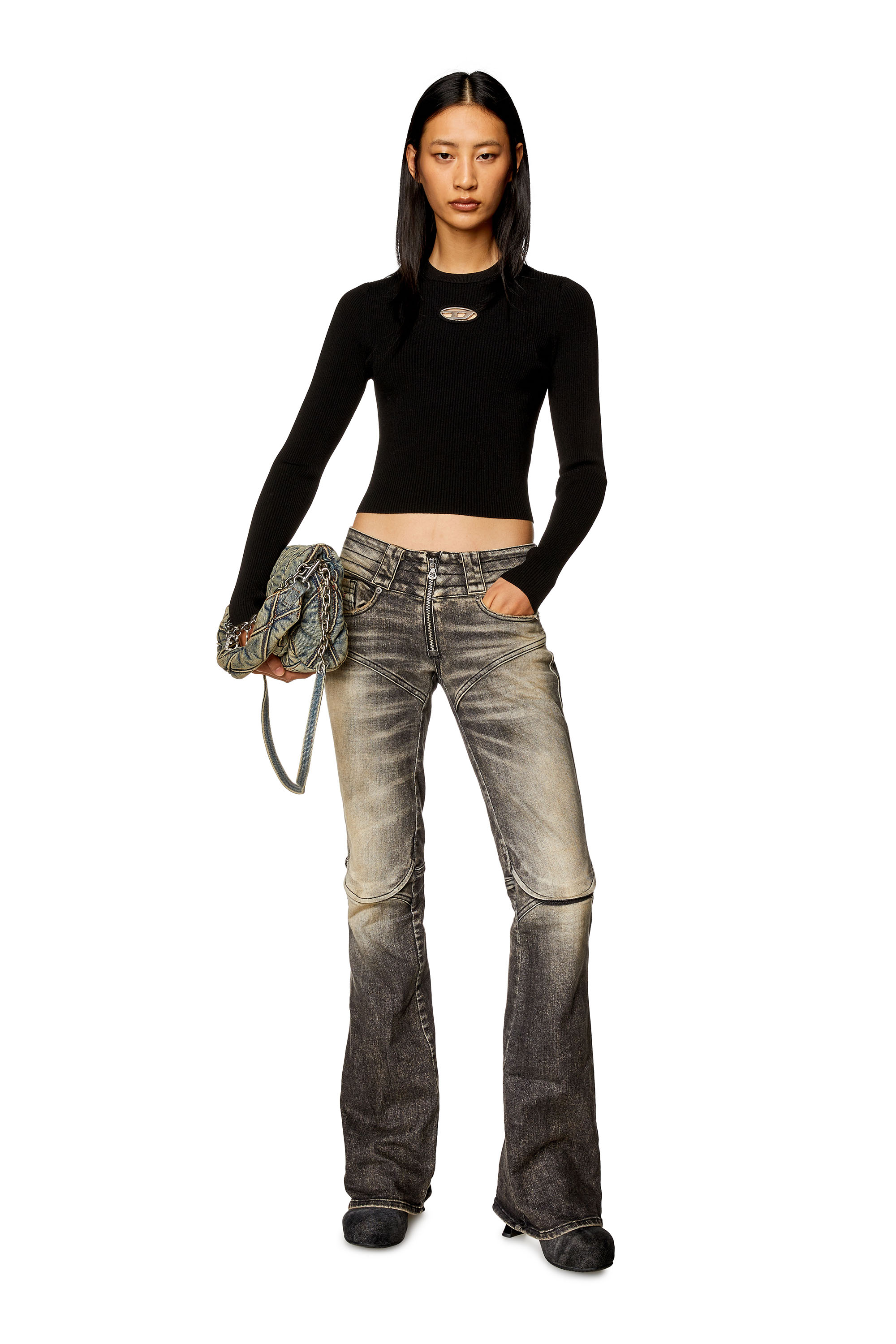Diesel - M-VALARY, Damen Langarm-Top aus Rippstrick in Schwarz - 2