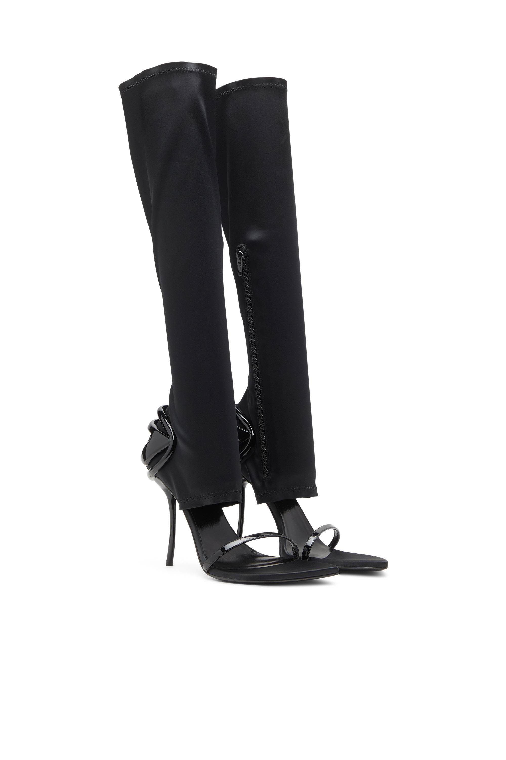 Diesel - D-TEN&HALF SDL KB, Damen D-Ten&Half-Stiletto-Kniestiefel-Sandalen aus Stretch-Satin in Schwarz - 3