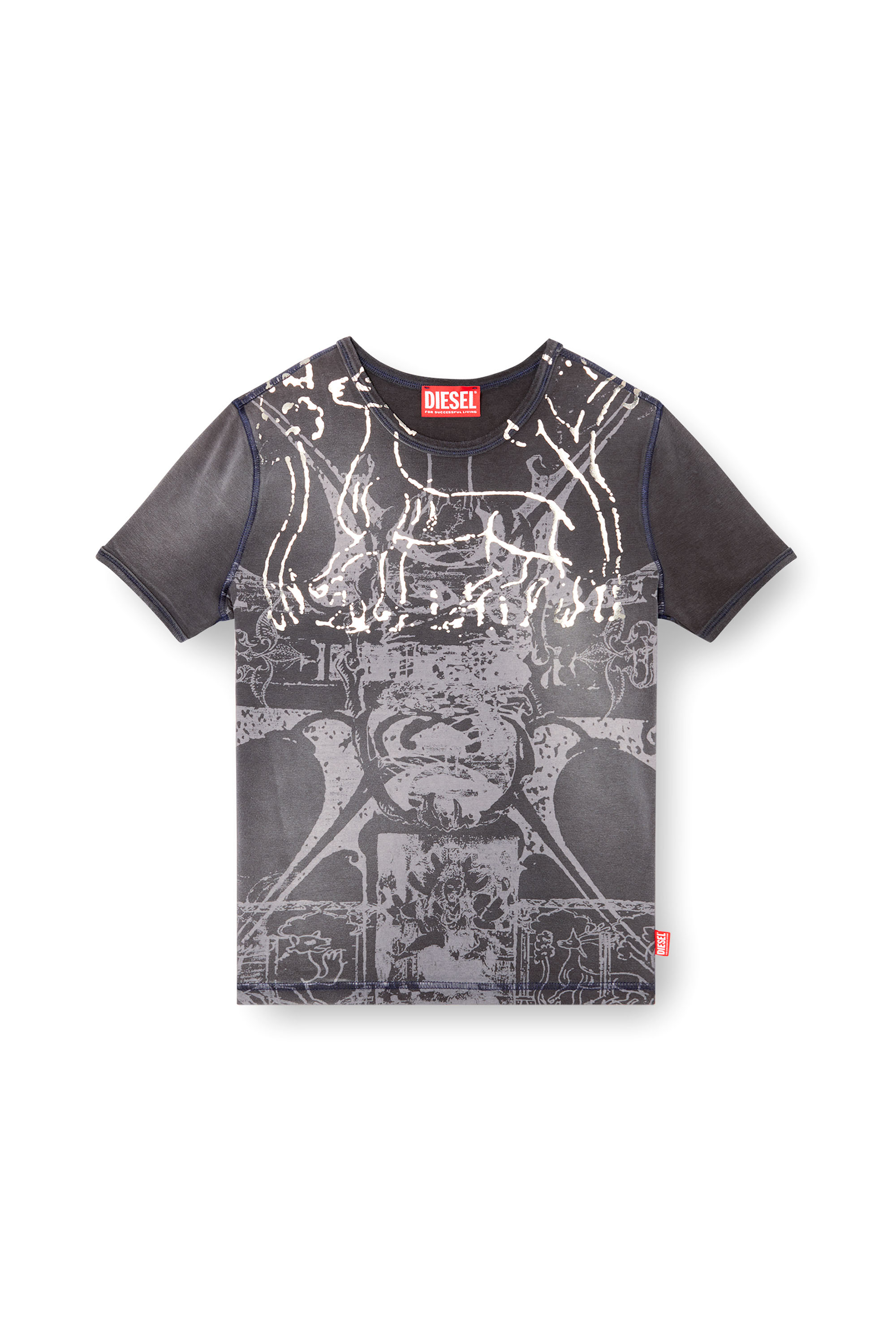 Diesel - T-UNCUTIES-LONG-R6, Damen T-Shirt mit Folien-Print in Schwarz - 3