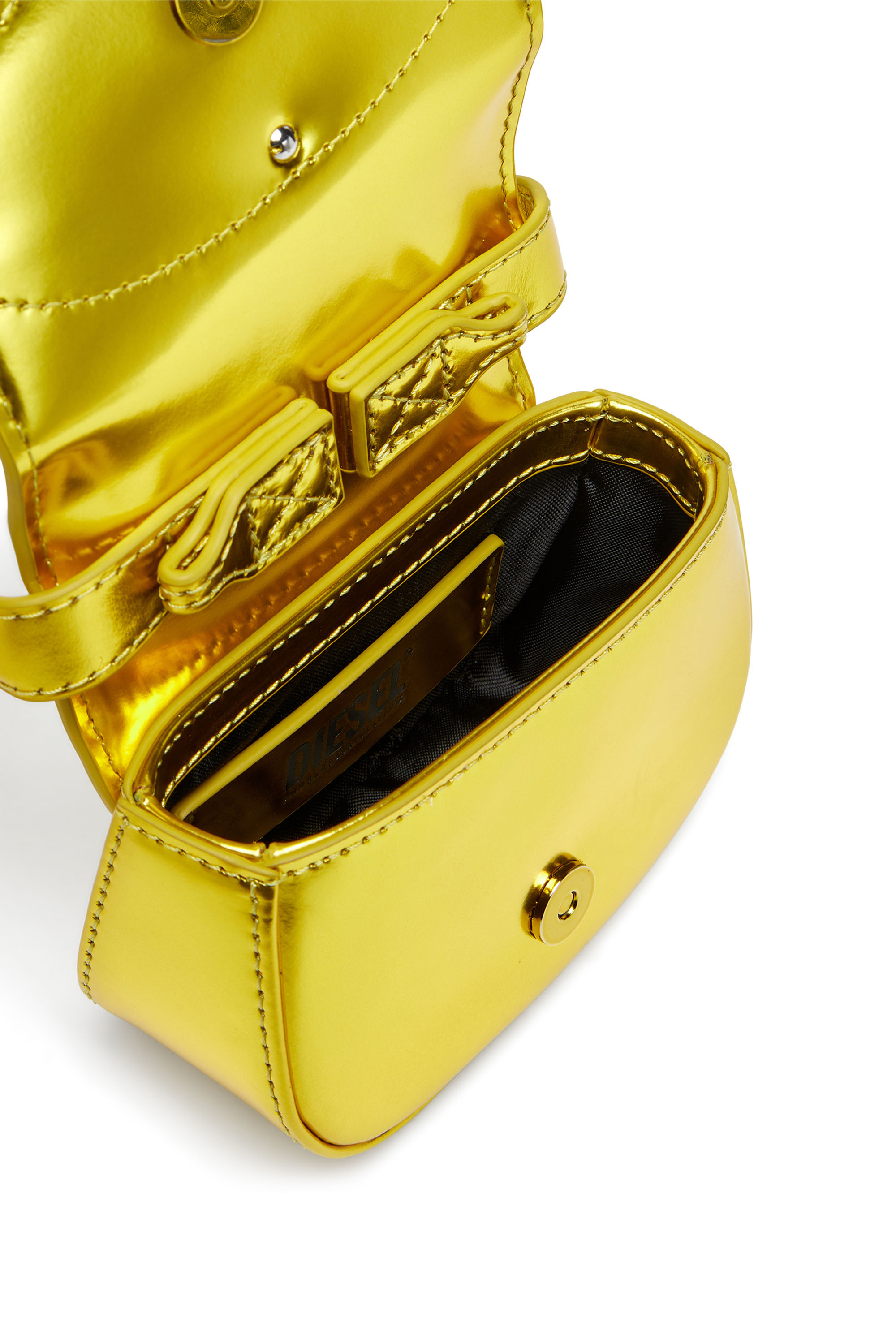 Diesel - 1DR-XS-S, Damen 1DR-XS-S-Ikonische Mini-Tasche aus Leder in Spiegeloptik in Gelb - 4