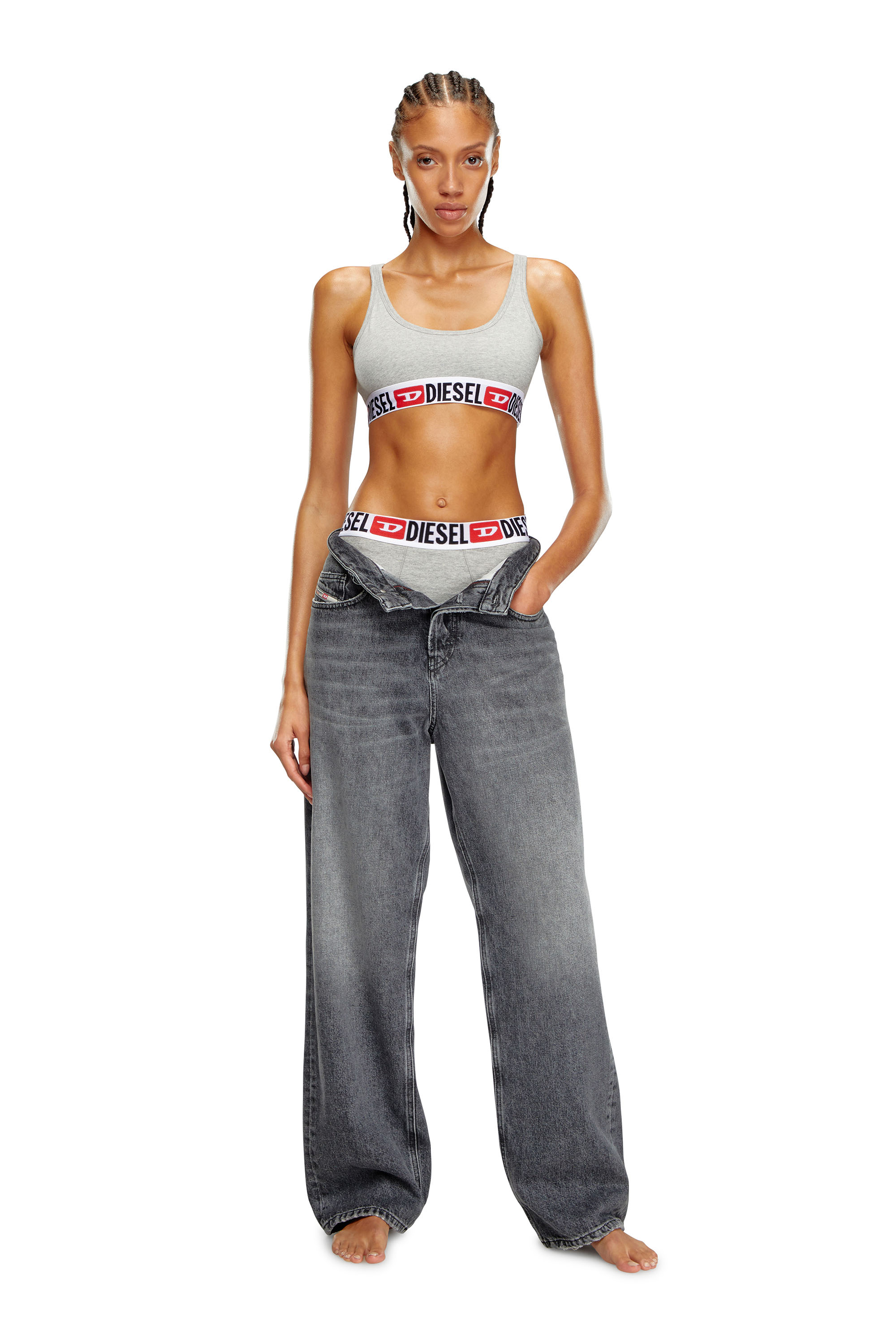 Diesel - UFSB-ORIBA, Damen Bralette mit Logoband in Grau - 2