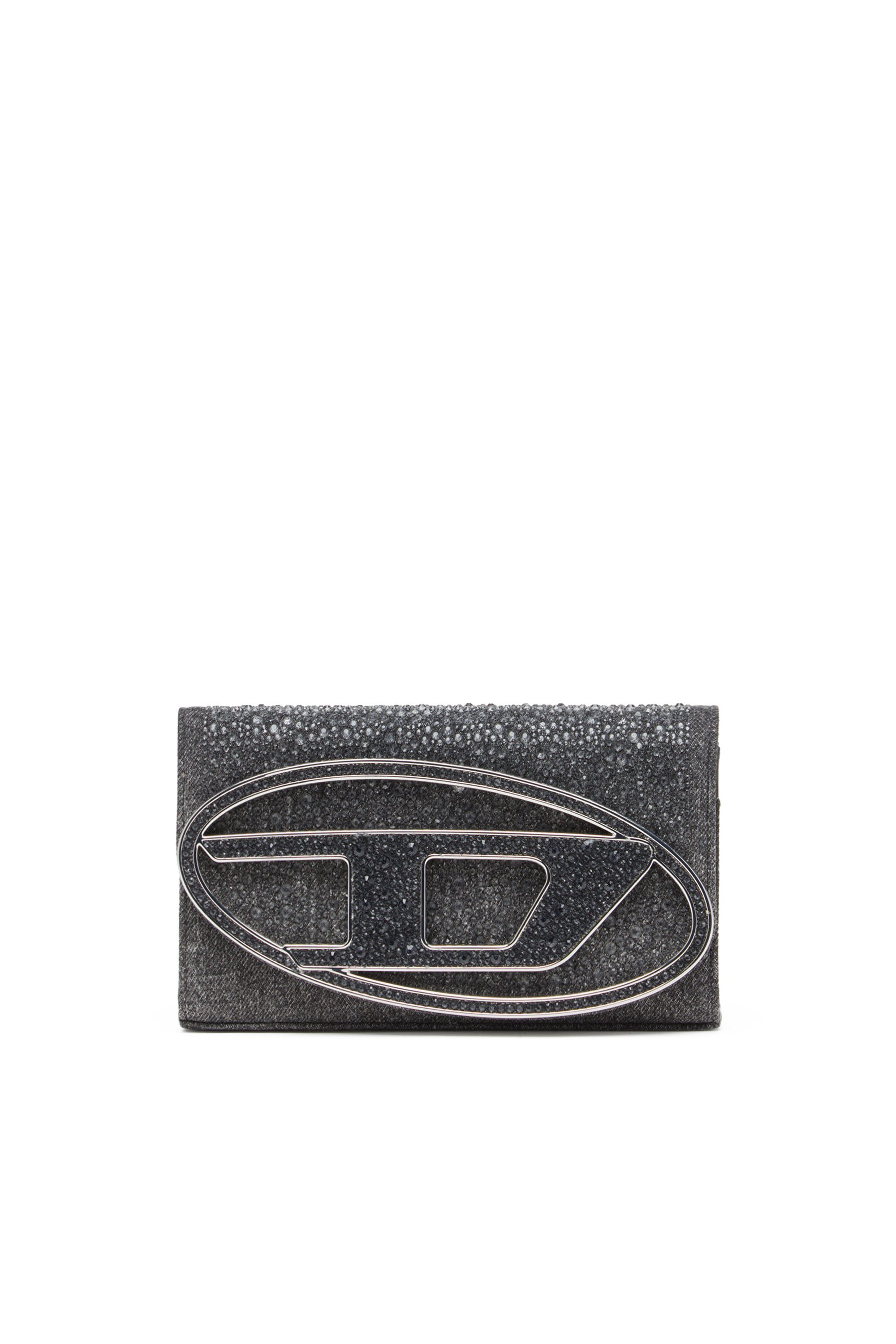 Diesel - 1DR WALLET STRAP, Damen Portemonnaie-Tasche aus Kristall-Denim in Schwarz - 1
