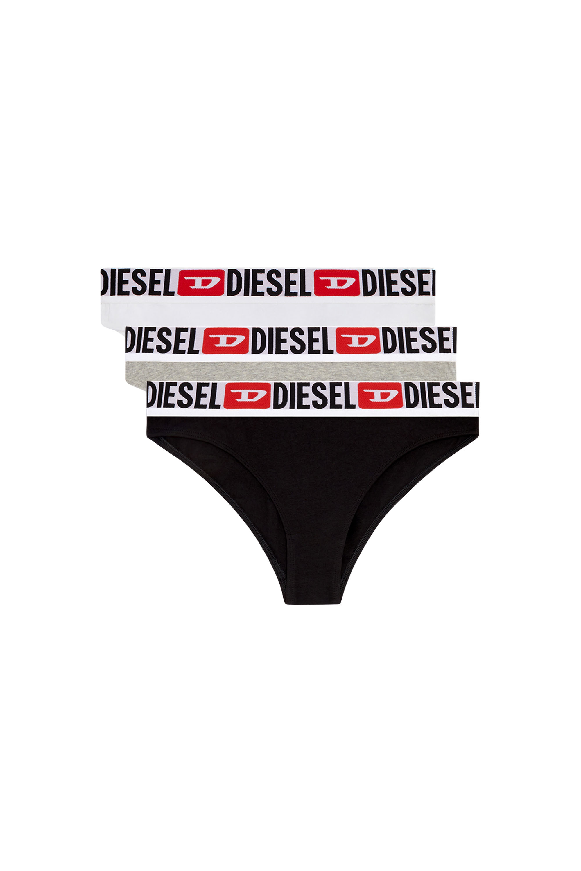 Diesel - UFPN-PANTIES-TD-THREEPACK, Damen Briefs mit Logo-Bund im Dreierpack in Schwarz/Grau - 1