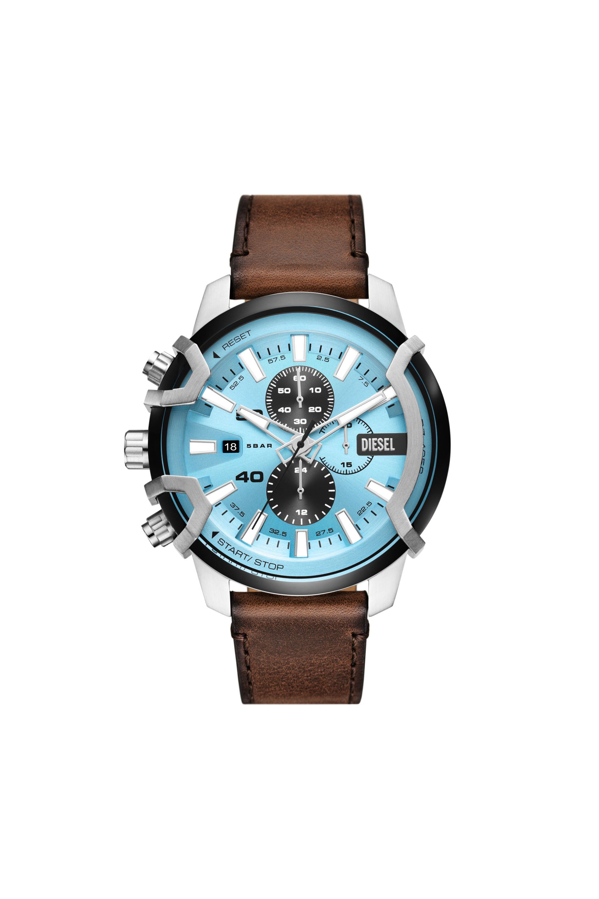 Diesel - DZ4656, Herren Griffed Chronograph mit braunem Lederarmband in Braun - 1