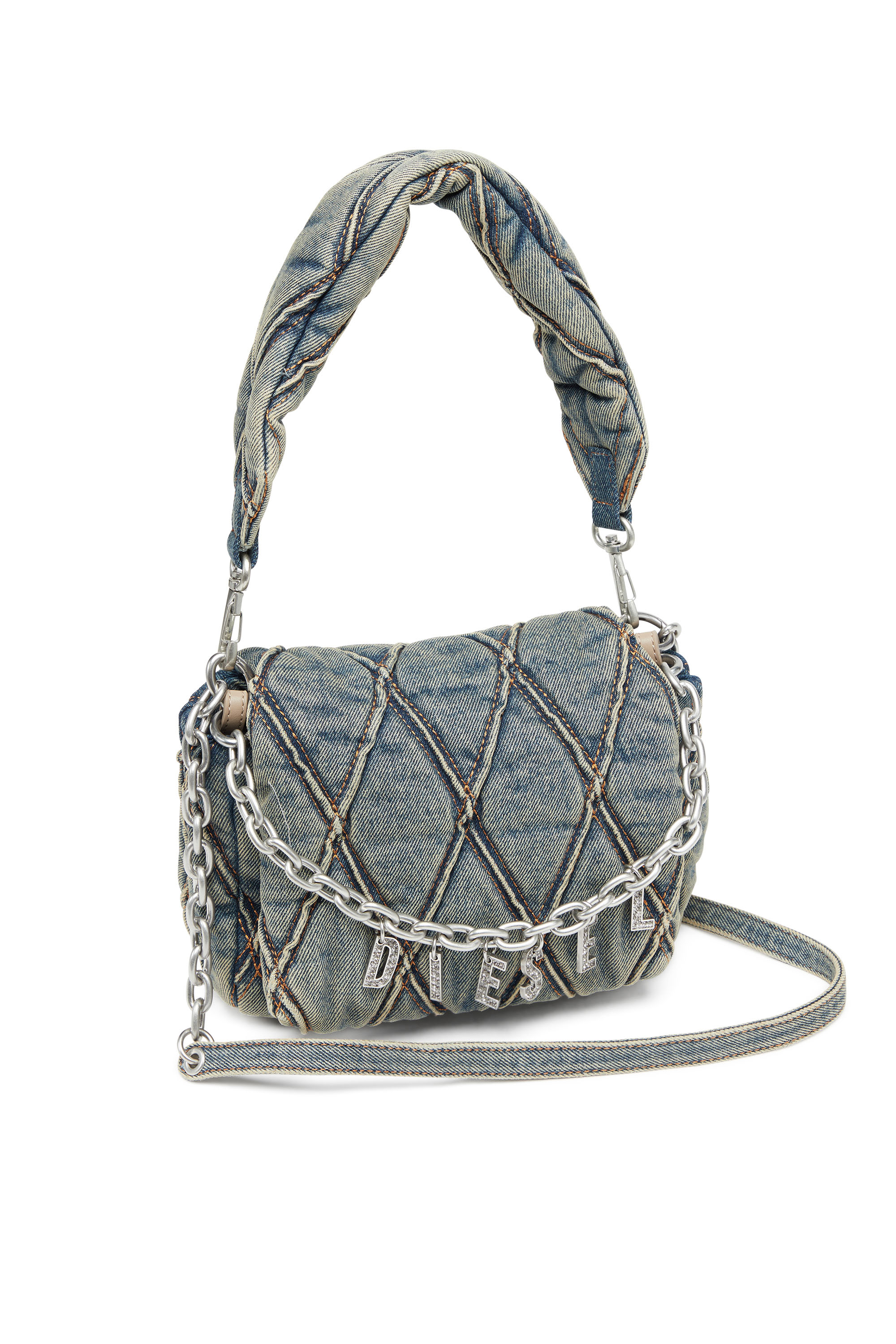 Diesel - CHARM-D SHOULDER S, Damen Charm-D S-Kleine Handtasche aus gestepptem Denim in Dunkelblau - 4