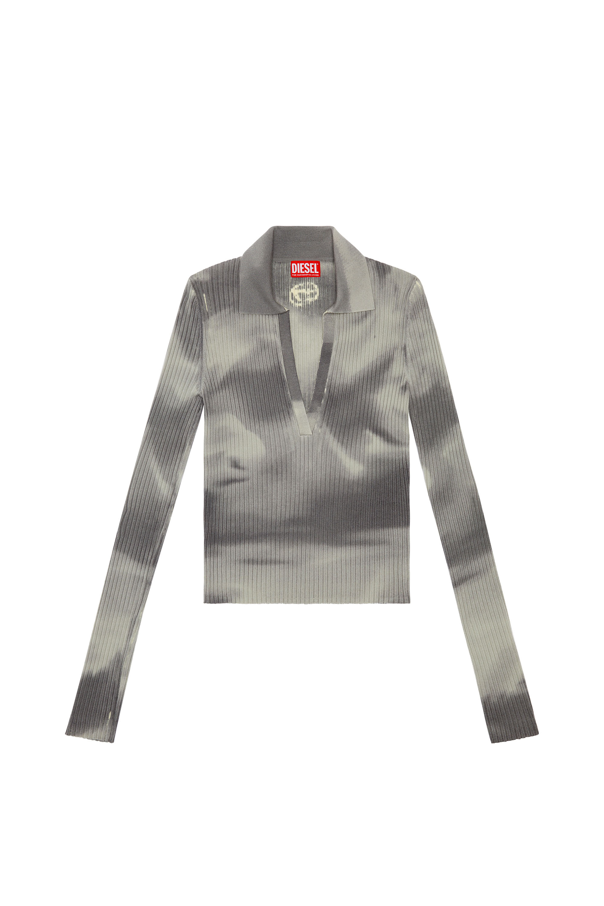 Diesel - M-BRIANA, Damen Gestricktes Polotop aus Wolle mit Camouflage-Print in Grau - 3