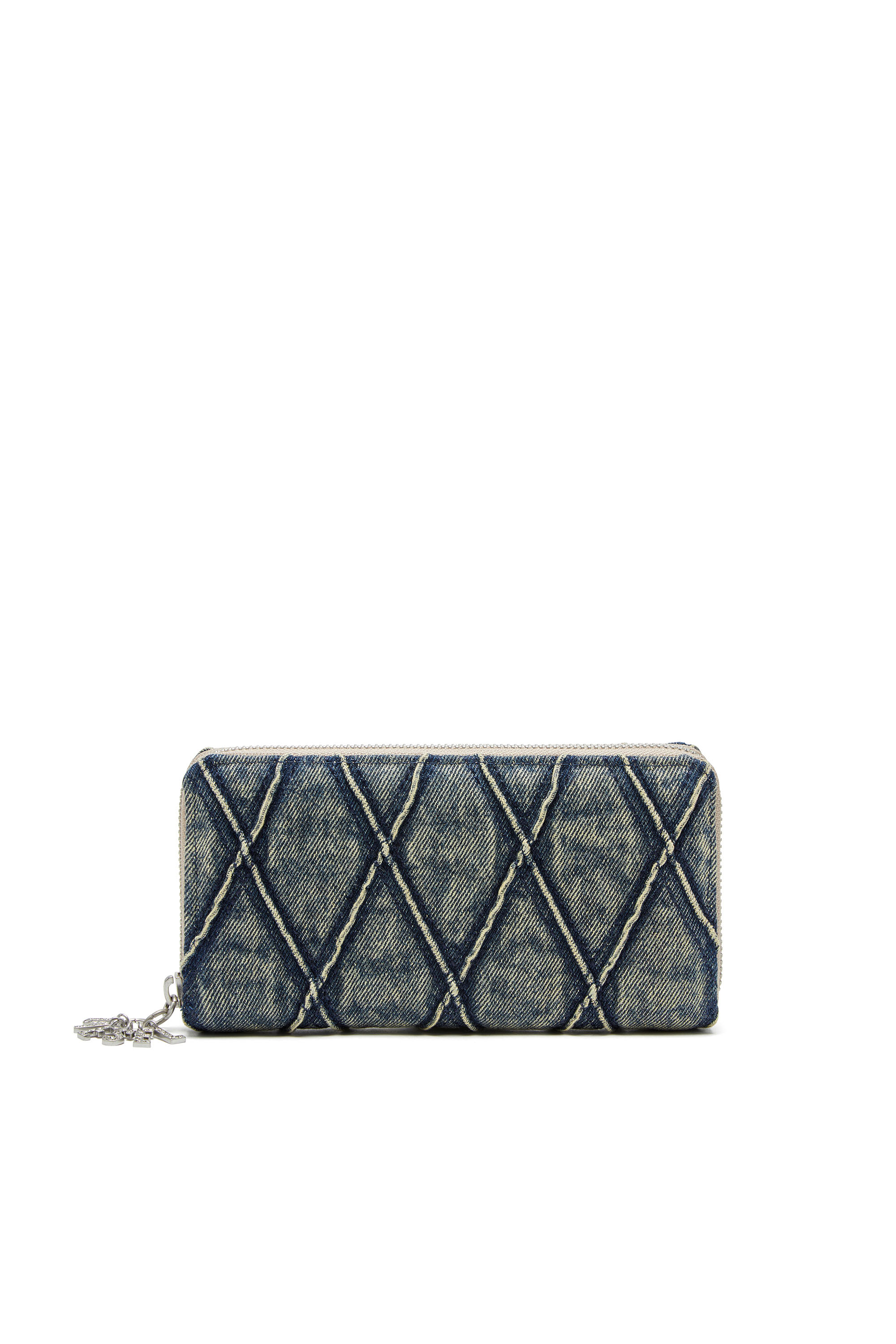Diesel - CHARM-D CONTINENTAL ZIP L, Damen Reißverschluss-Portemonnaie aus gestepptem Argyle-Denim in Dunkelblau - 1