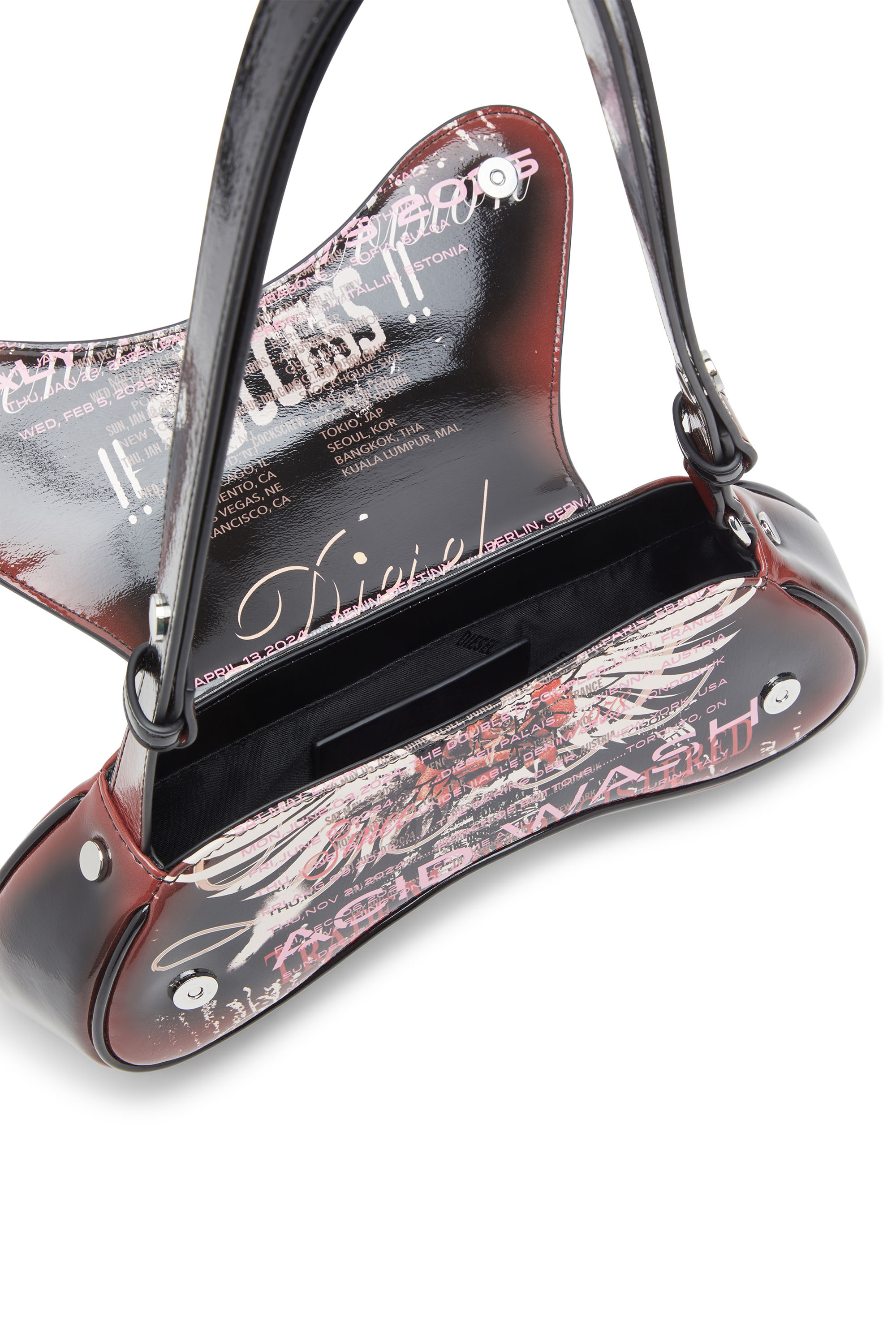 Diesel - PLAY CROSSBODY, Damen Play-Schultertasche mit glänzendem PU-Print in Schwarz/Braun - 4