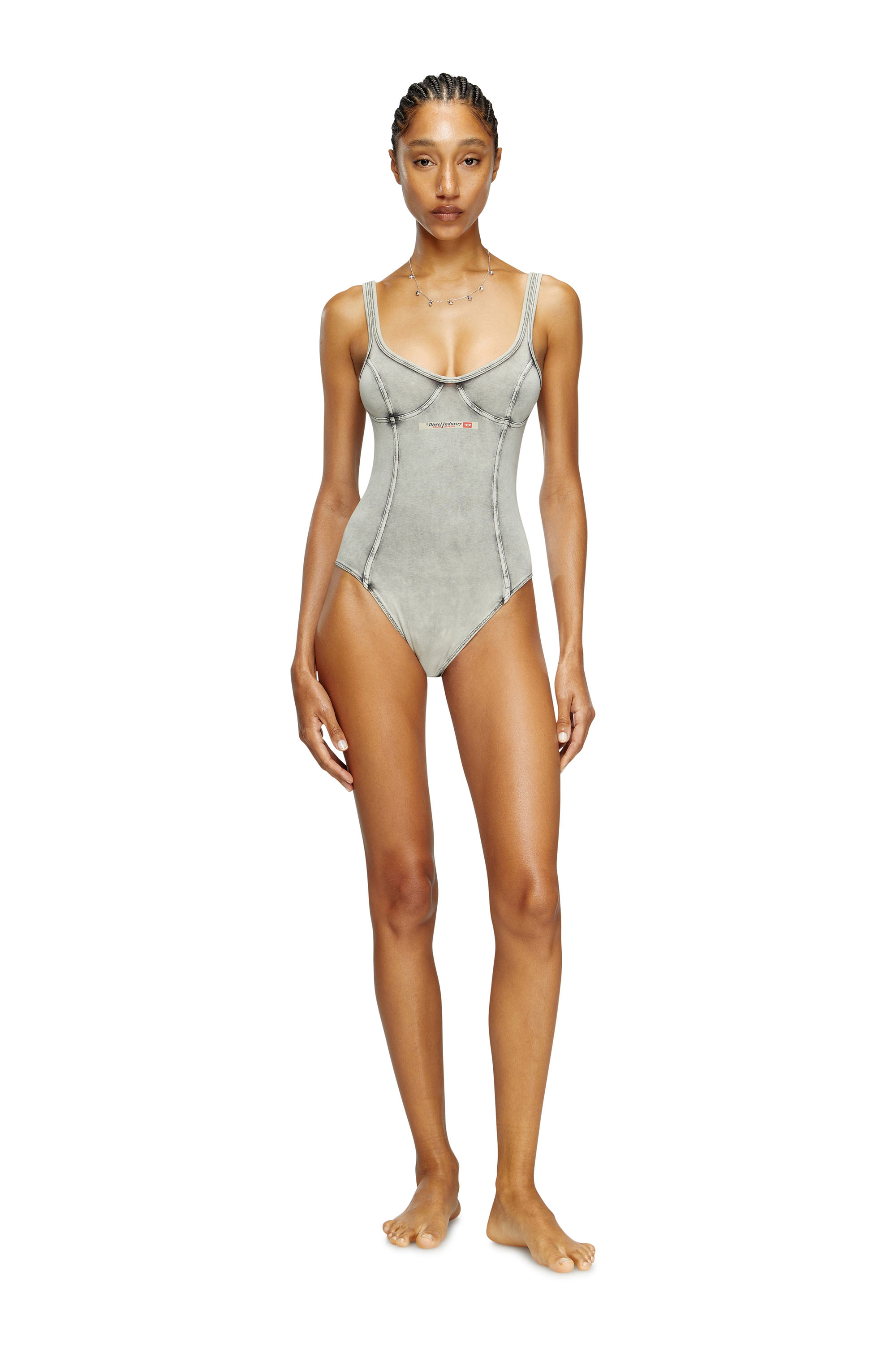 Diesel - CAMI-DNM, Damen Body aus Denim-Effekt-Jersey in Grau - 2
