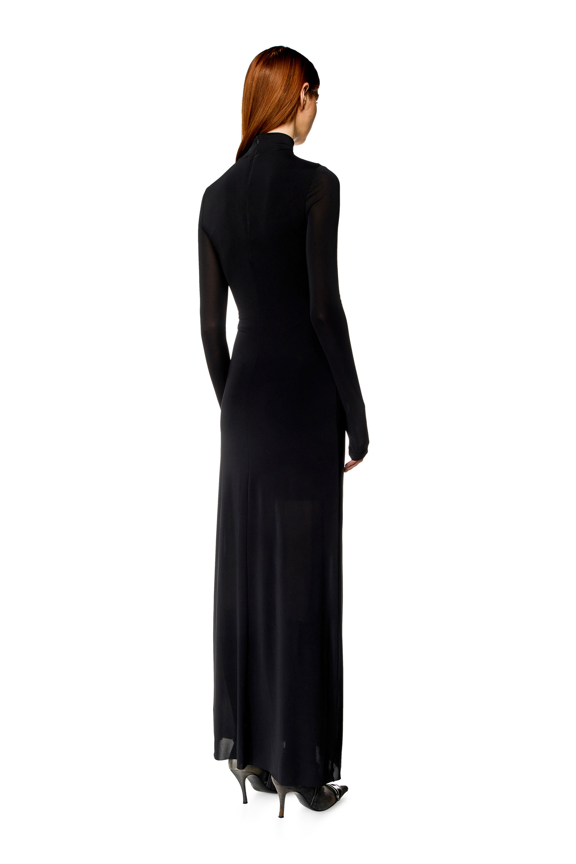 Diesel - D-BLOS, Damen Langes Rollkragenpulloverkleid mit drapiertem Einsatz in Schwarz - 3