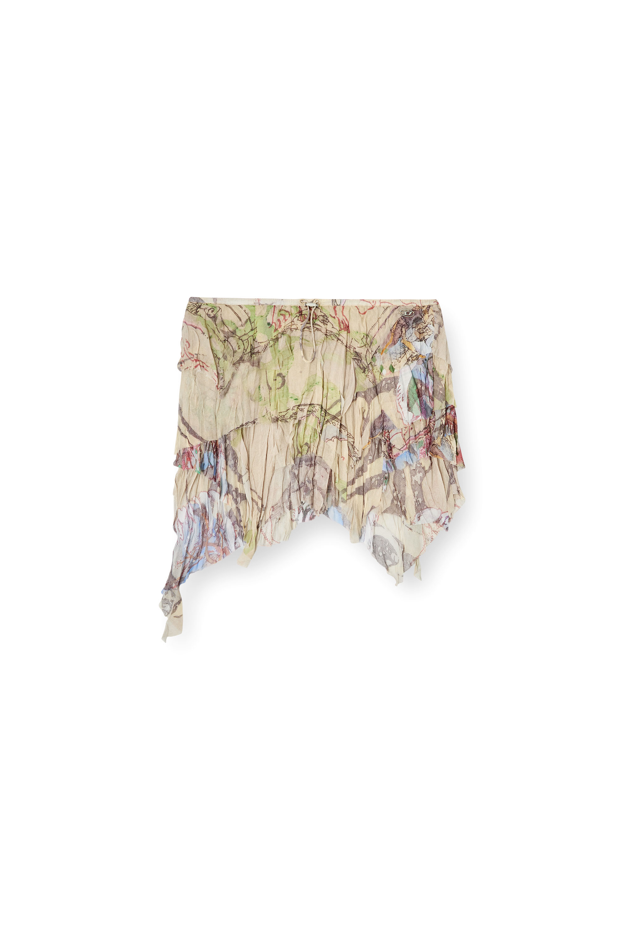 Diesel - O-SILLA, Damen Geknitterter Rock mit gemischtem mittelalterlichem Print in Beige - 3