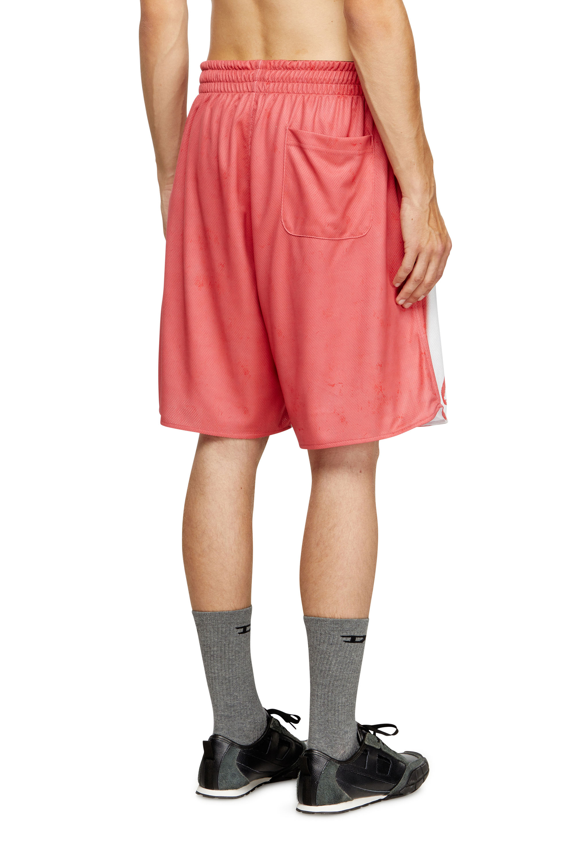 Diesel - P-KURT, Herren Gestreifte Shorts mit Foto-Patches in Rot/Weiss - 4