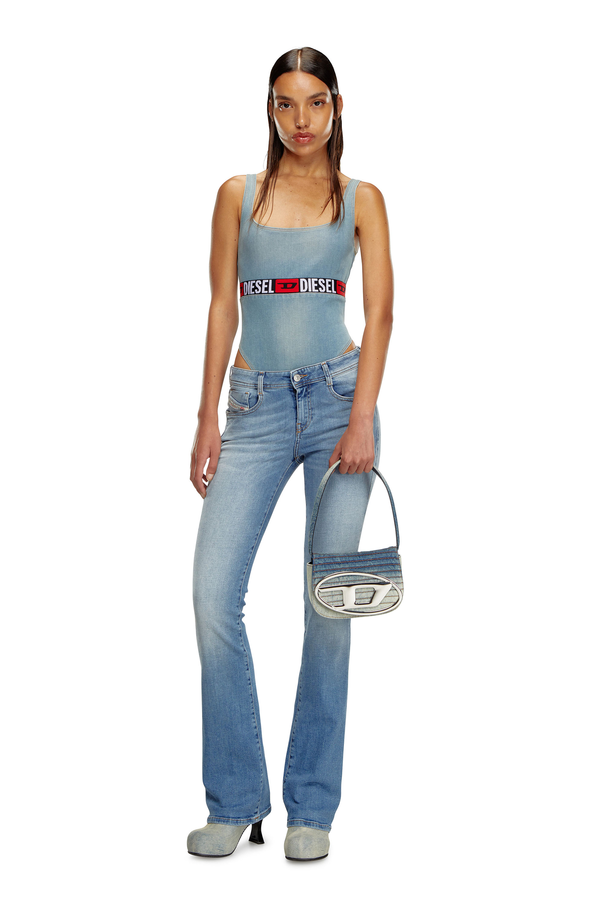 Diesel - 1DR, Damen 1DR - Ikonische Schultertasche aus solarisiertem Denim in Blau/Weiss - 2