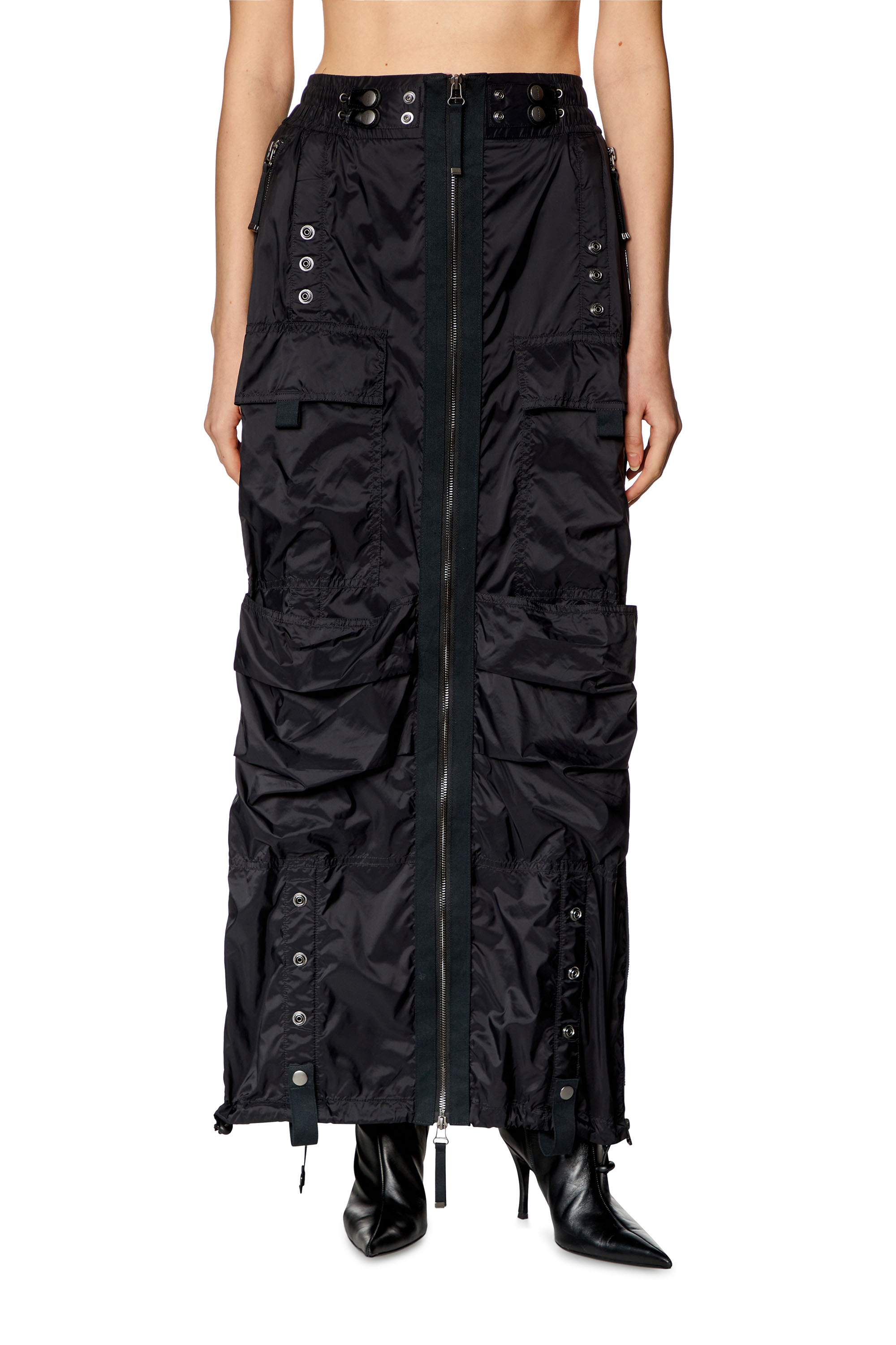 Diesel - O-CREP, Damen Langer Rock mit Cargotaschen in Schwarz - 1