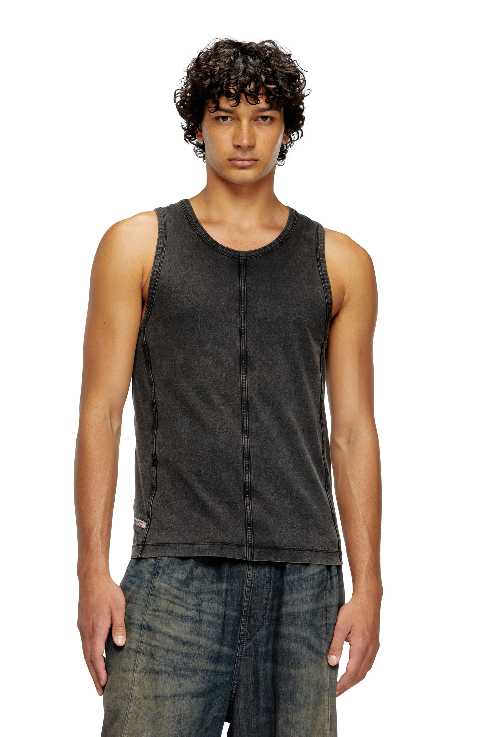 Diesel - T-MELY-SL, Herren Tanktop aus Jersey in Denim-Optik in Schwarz - 1